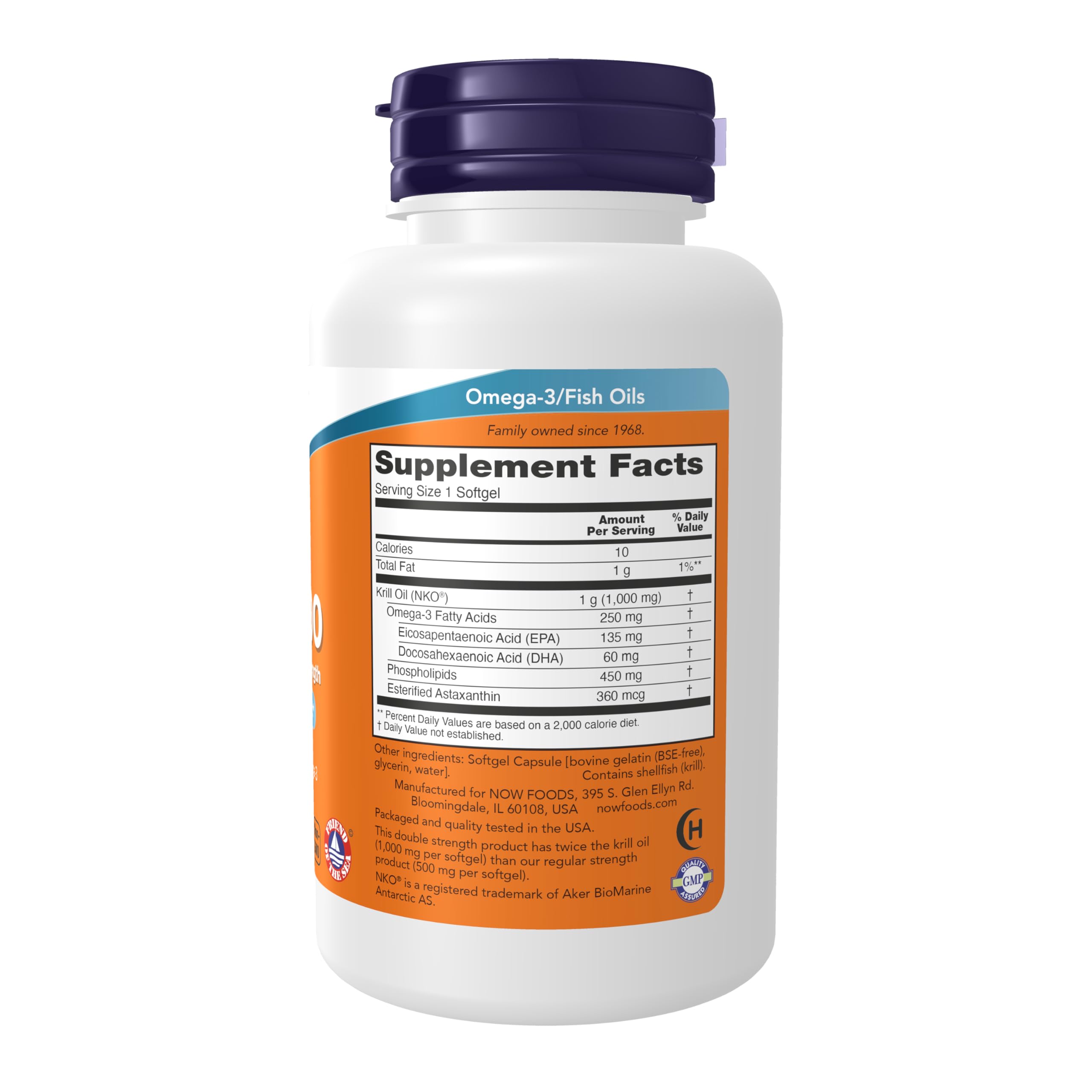NOW Foods primer plano de softgel mostrando brillo y pureza