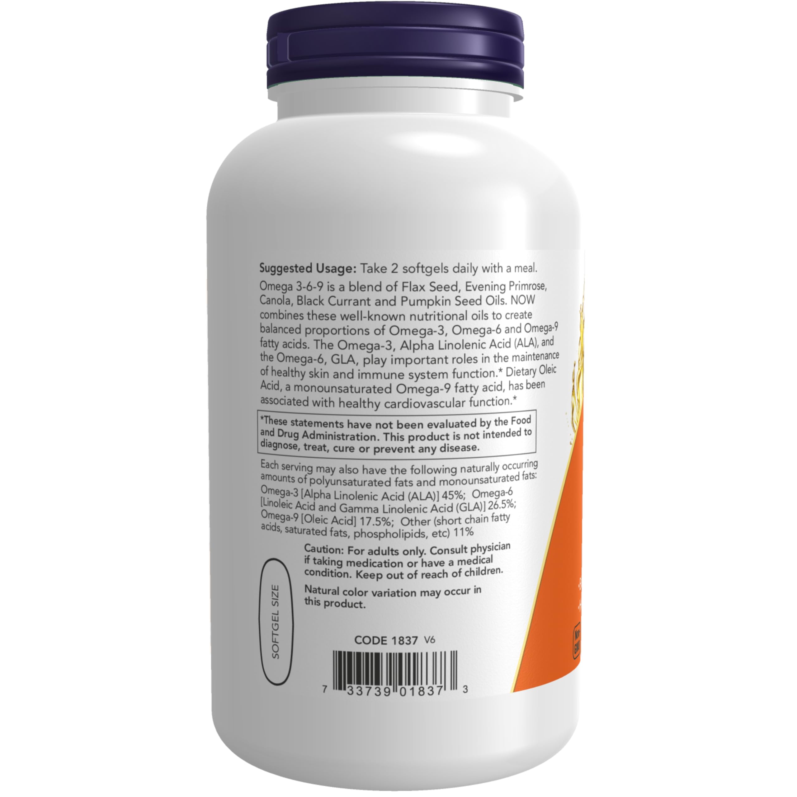NOW Foods etiqueta con lista de aceites y proporciones, transparencia sobre ingredientes