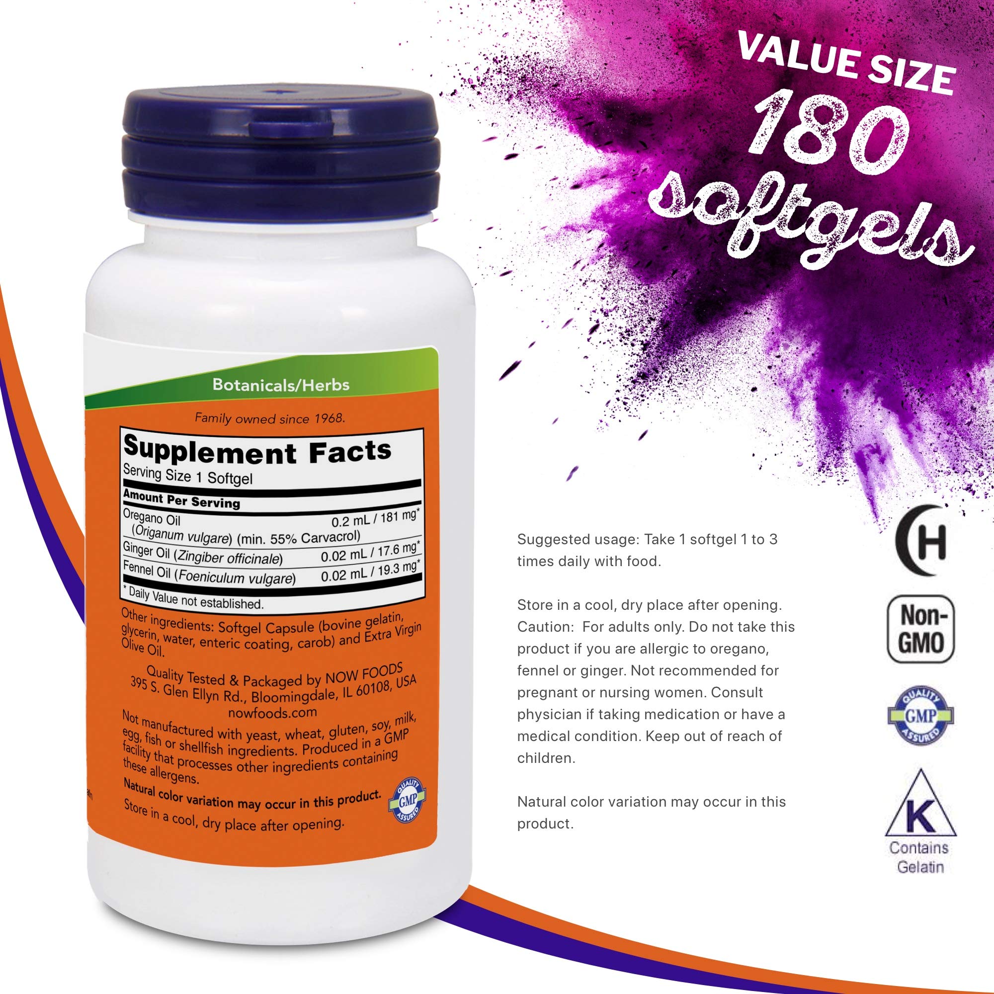 NOW Foods comparación de tamaño con mano para referencia de dosis
