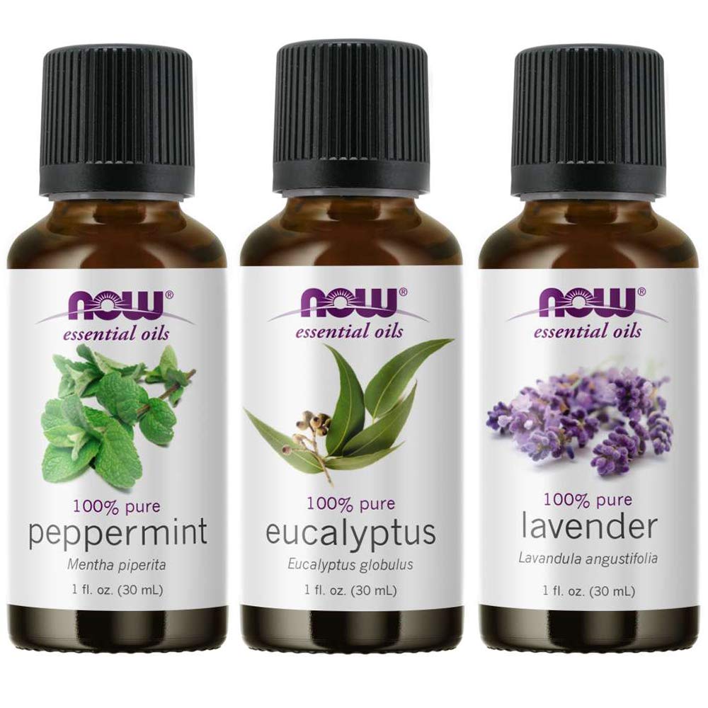 NOW Foods vista frontal del pack de tres aceites para aromaterapia y versatilidad