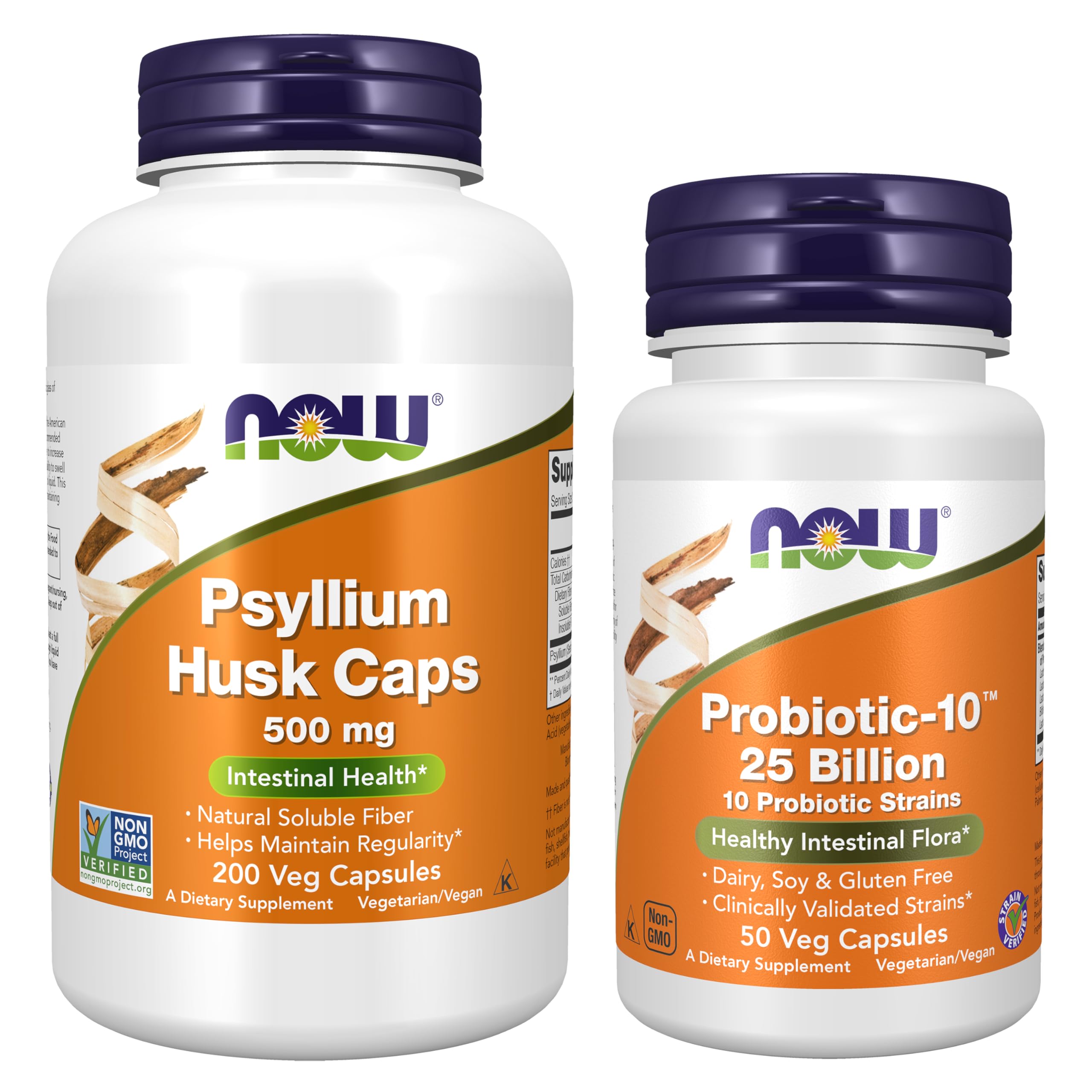 NOW Foods envases frontales del pack digestivo mostrando beneficios generales