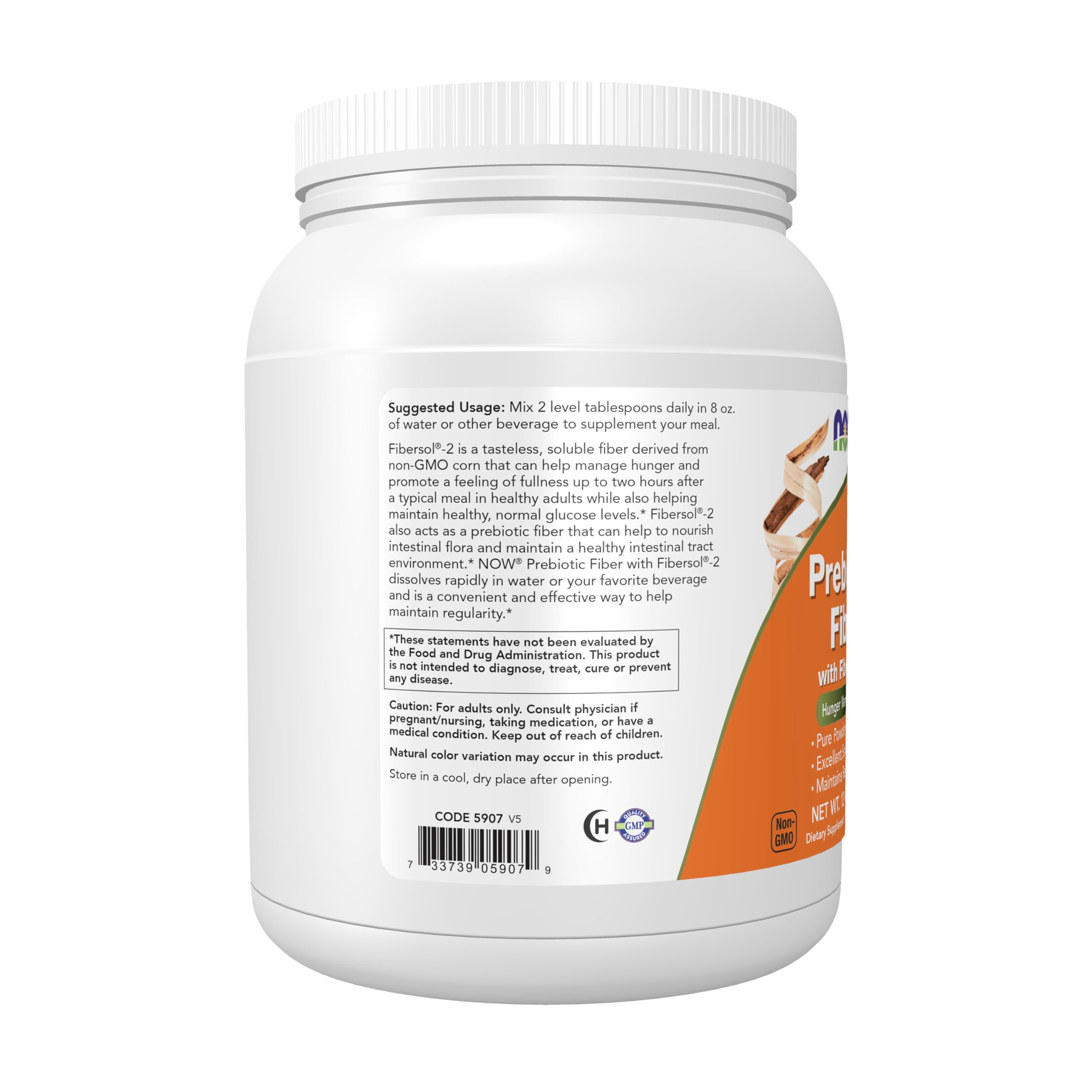 NOW Foods textura del polvo Fibersol-2 en primer plano, fácil disolución