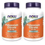 NOW Foods frasco frontal mostrando potasio citrato y beneficio de suministro prolongado