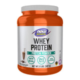 NOW Foods envase frontal mostrando tamaño y sabor chocolate cremoso