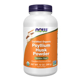 NOW Foods envase frontal del psyllium orgánico que facilita identificación y compra