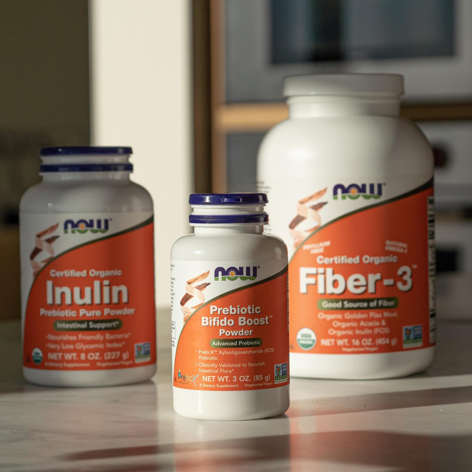 NOW Foods batido nutritivo con psyllium mostrando uso en bebidas y saciedad