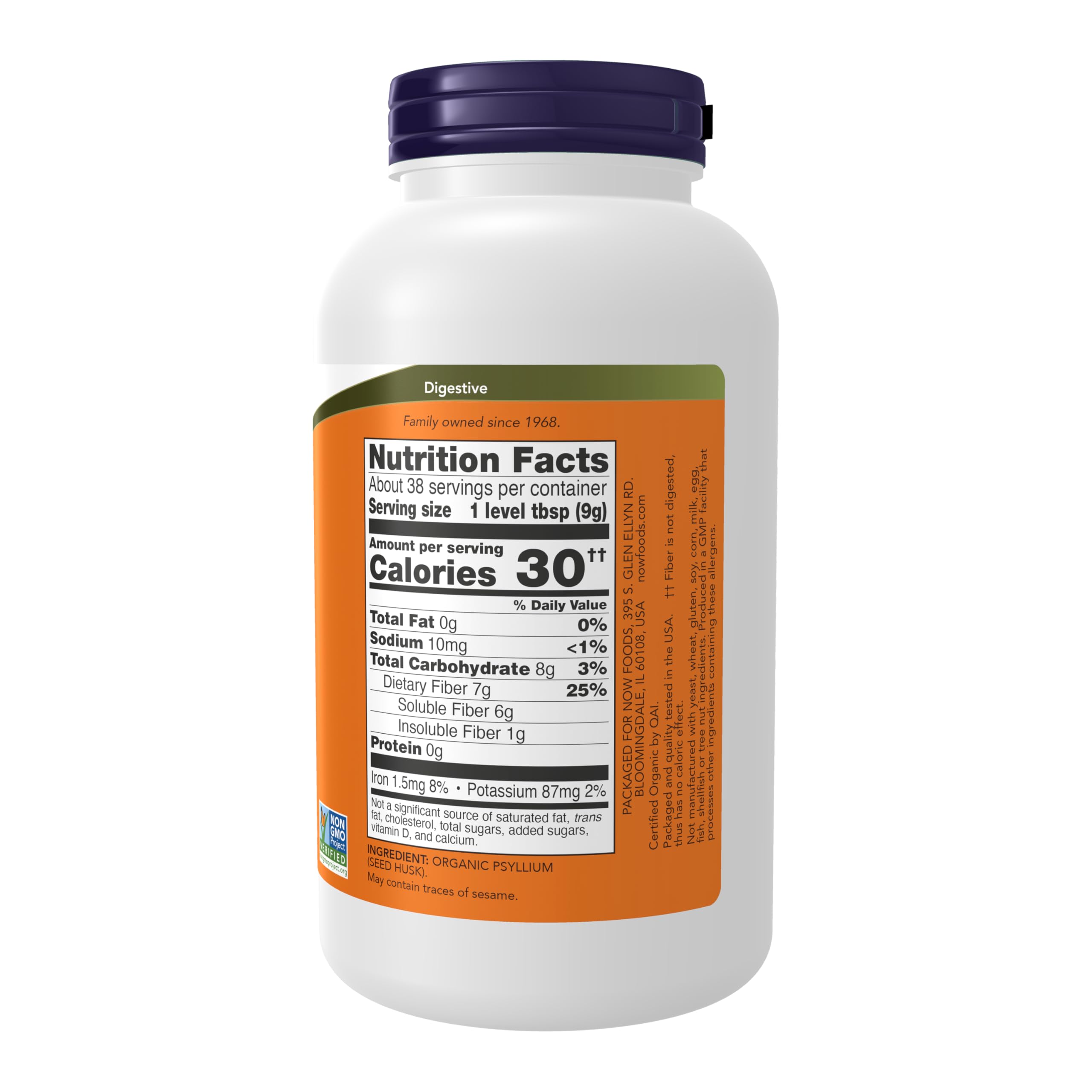 NOW Foods detalle de la textura del polvo que muestra su mucílago absorbente