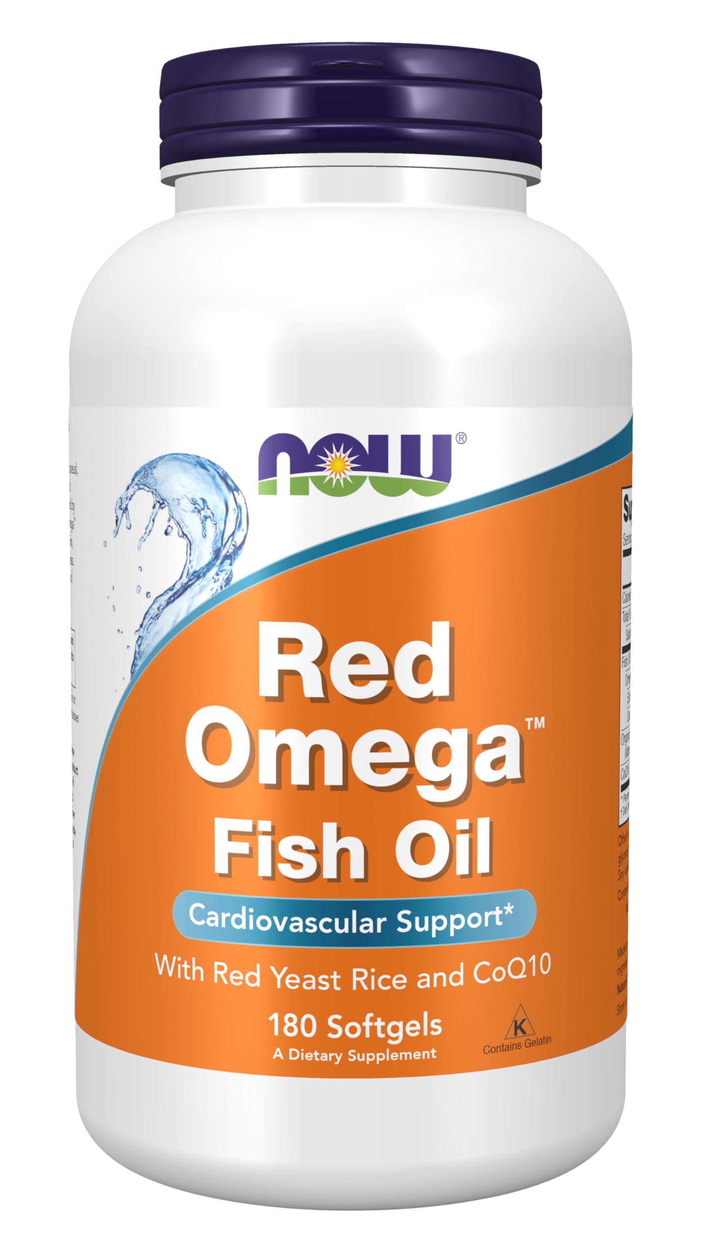NOW Foods frasco frontal Red Omega™ mostrando etiqueta y cantidad 180 softgels