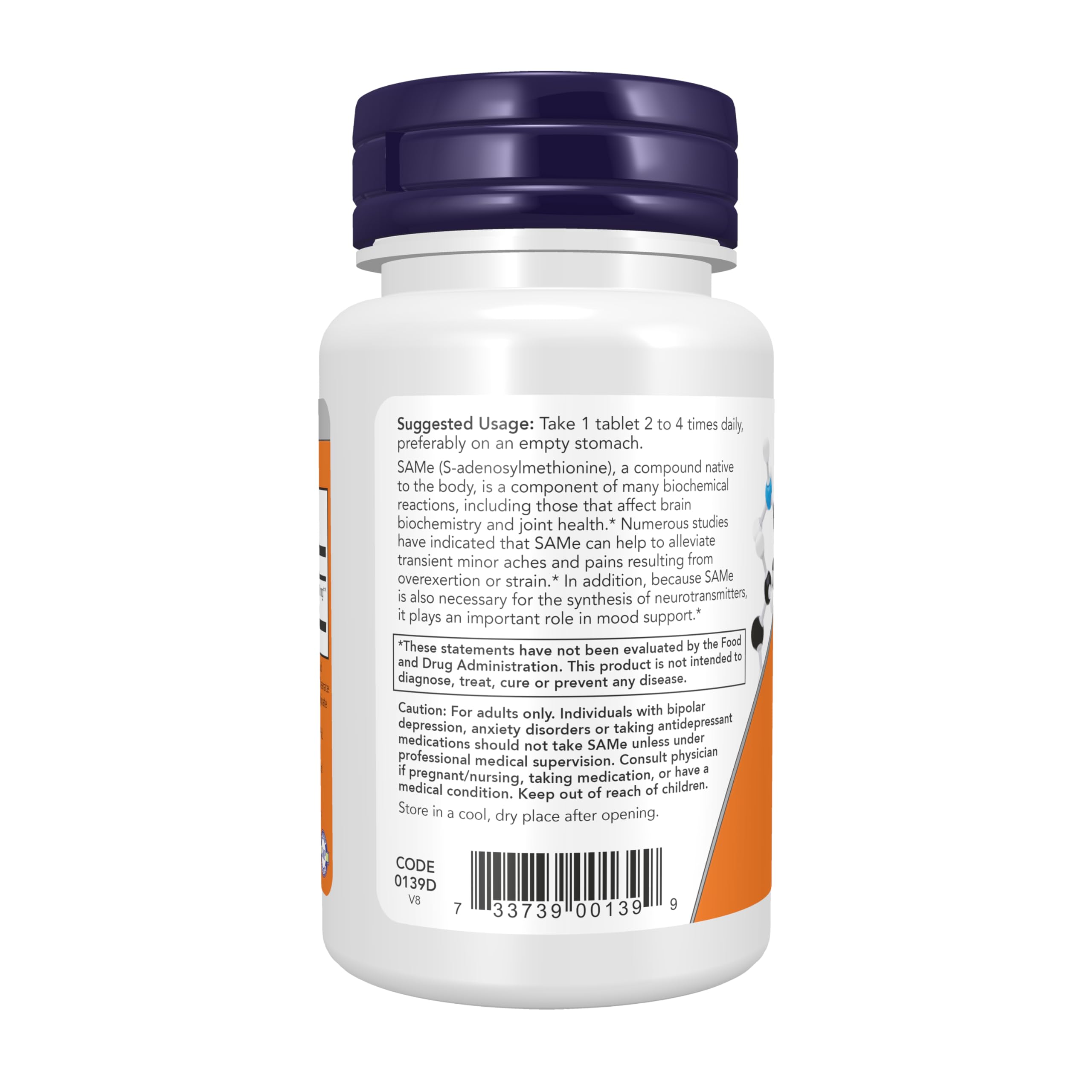 NOW Foods etiqueta del frasco con información de dosificación y certificaciones