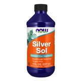 NOW Foods envase frontal de Silver Sol 8 oz mostrando etiqueta y tamaño