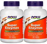 NOW Foods envase frontal mostrando 180 tabletas y beneficios para digestión