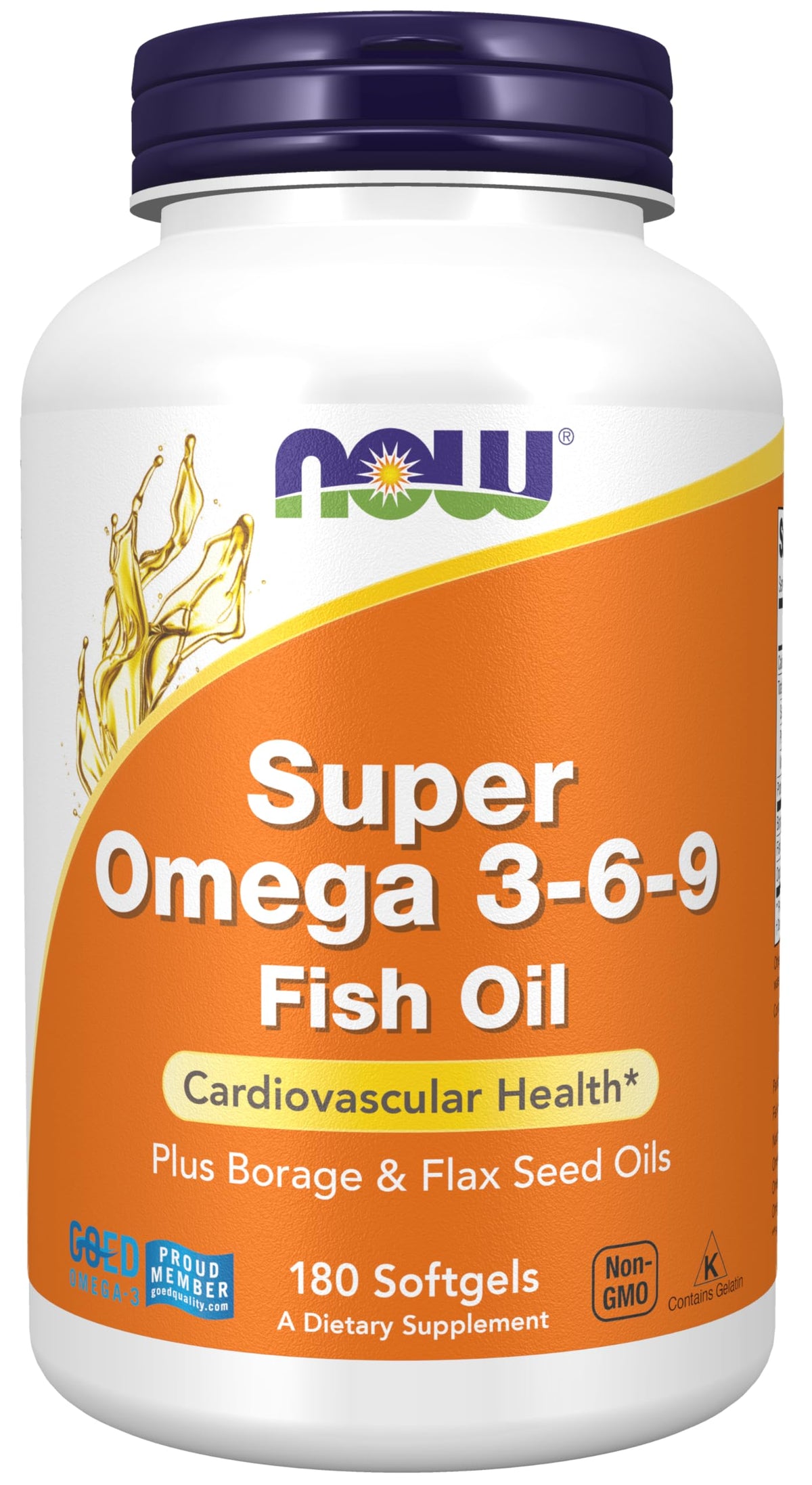 NOW Foods envase frontal Super Omega 3-6-9 mostrando cantidad y diseño, aporta confianza