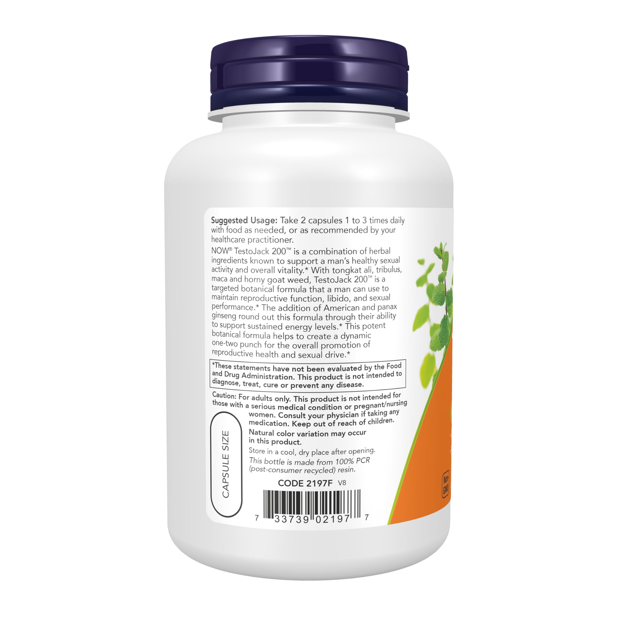 NOW Foods etiqueta de TestoJack 200 con información de ingredientes y beneficios