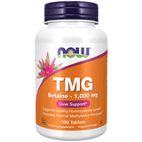 NOW Foods frasco frontal con etiqueta clara y beneficios del TMG