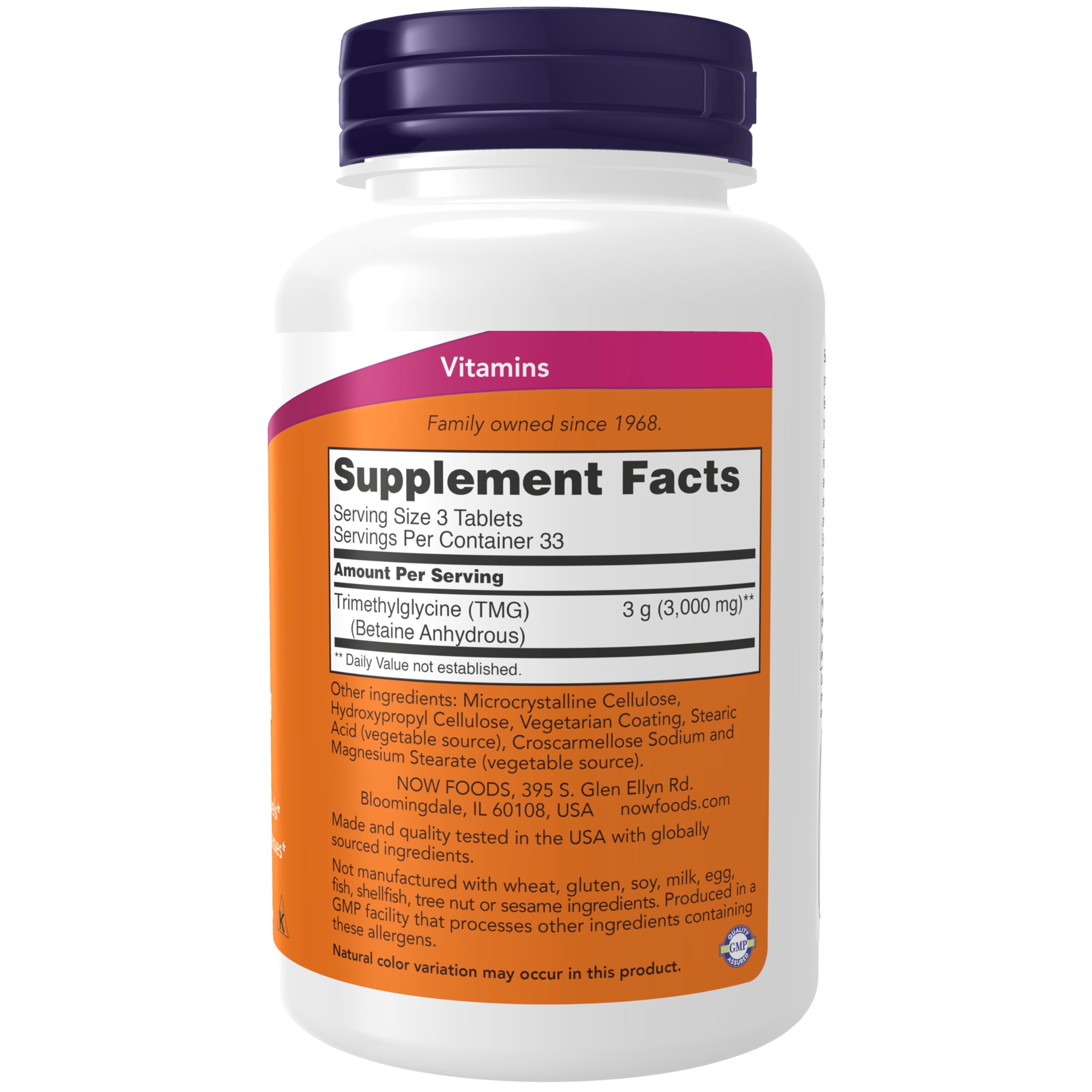 NOW Foods tableta de TMG 1000 mg en mano para dosificación fácil