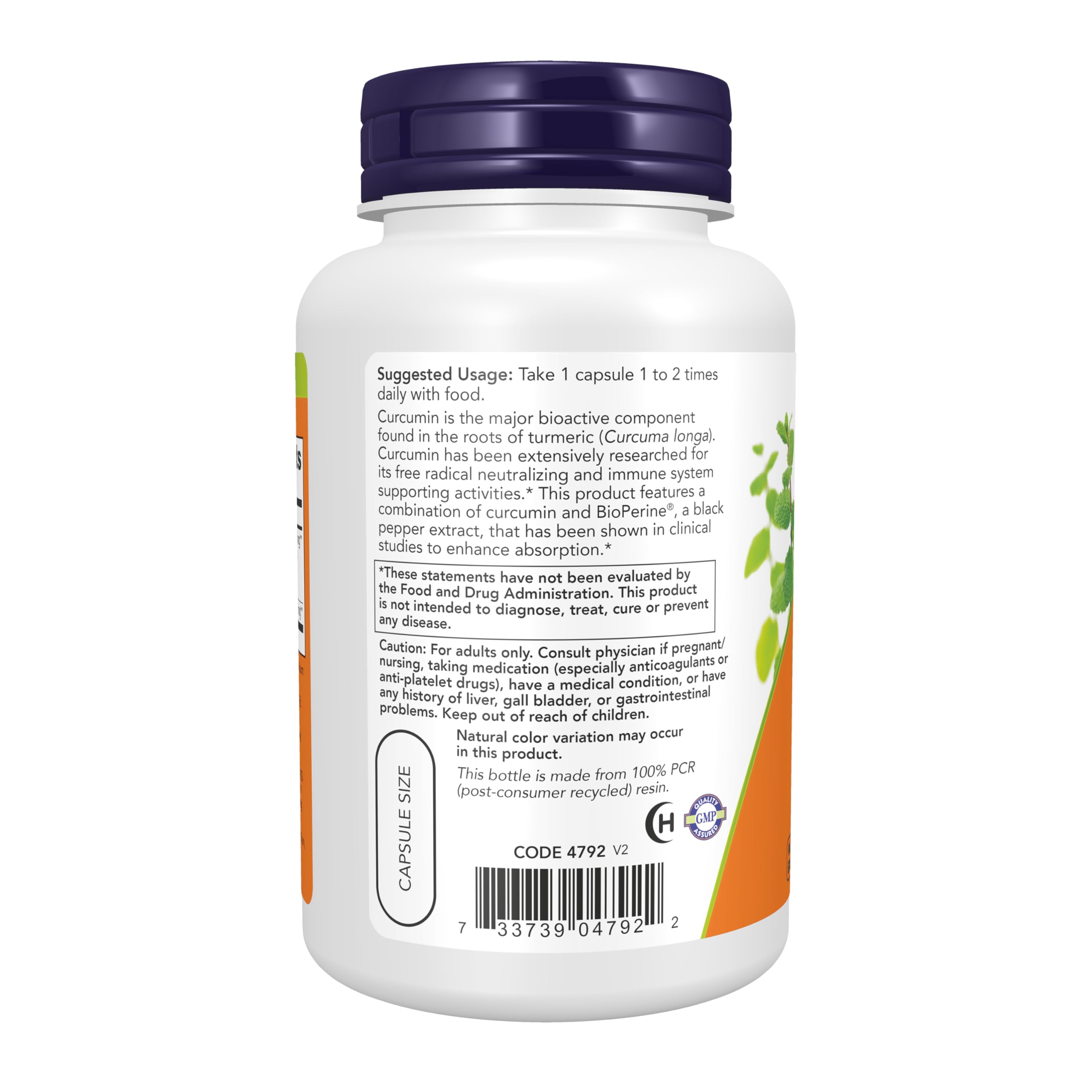 Cápsula vegana de NOW Foods Turmeric sostenida en mano para fácil ingesta