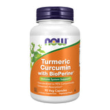 NOW Foods frasco frontal de Turmeric Curcumin con diseño claro y 90 cápsulas