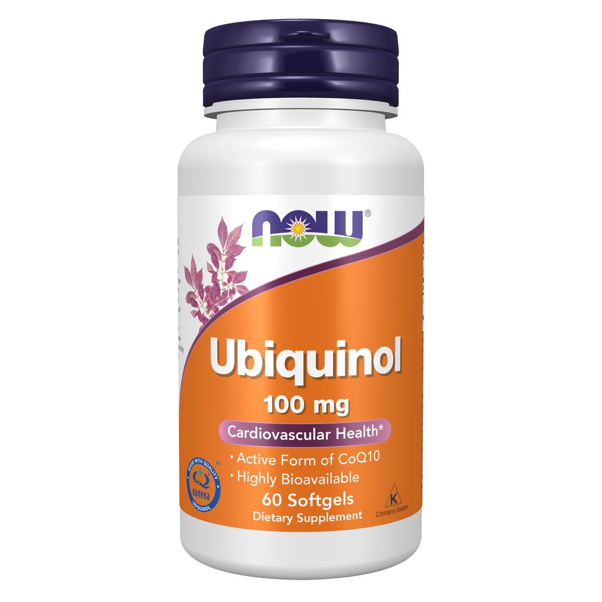 NOW Foods frasco frontal del ubiquinol mostrando 60 softgels y beneficio clara identificación