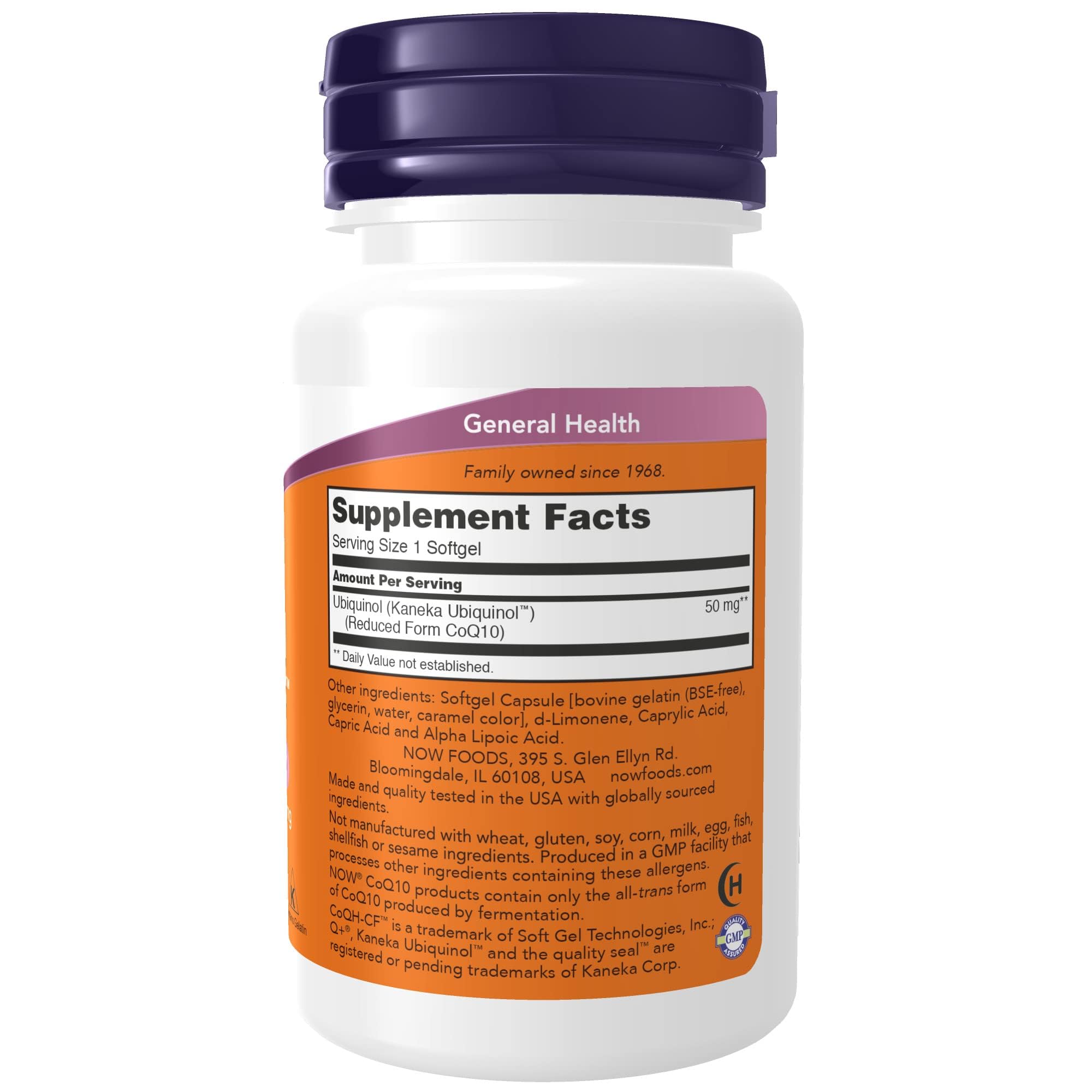 NOW Foods textura de softgel de ubiquinol, absorción mejorada visible