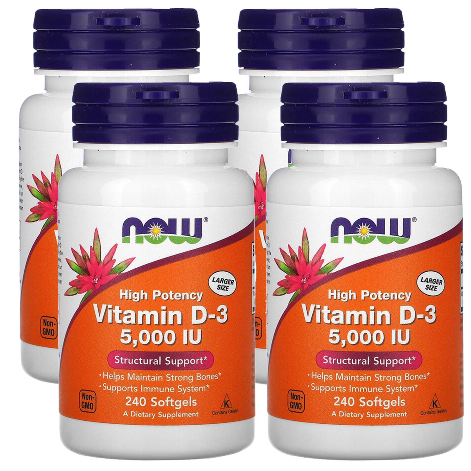 Now Foods frontal del envase mostrando 5,000 IU y 240 softgels, práctico