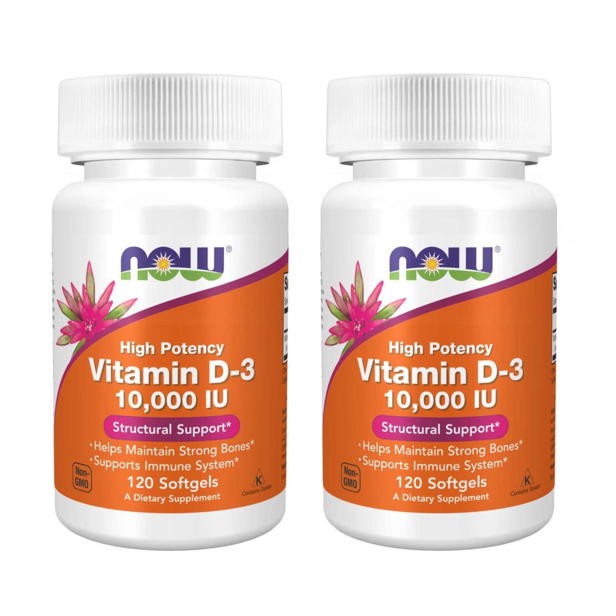 NOW Foods frasco frontal mostrando 120 softgels y beneficio de dosificación prolongada
