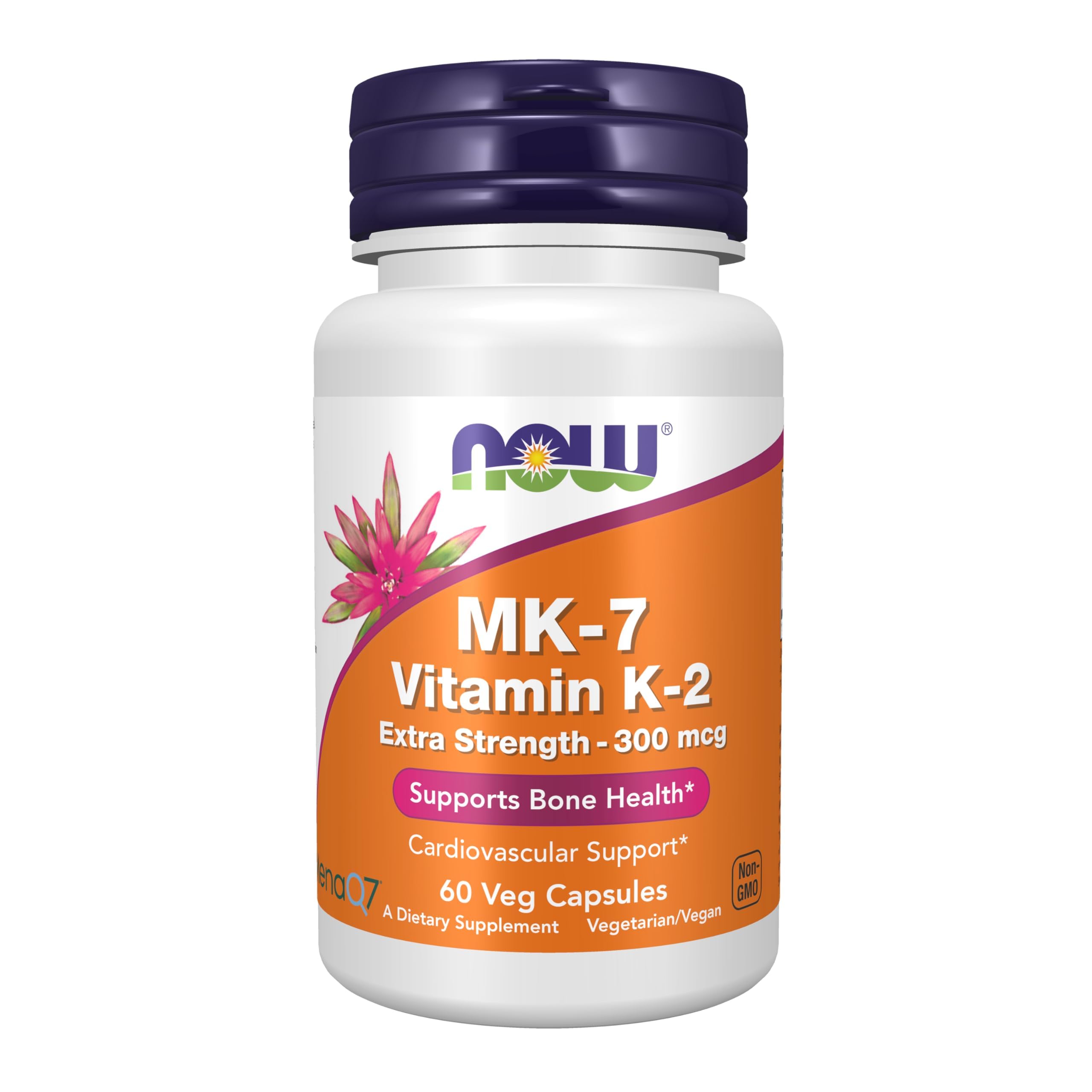 NOW Foods envase frontal que muestra vitamina K2 300 mcg y beneficio de dosis extra