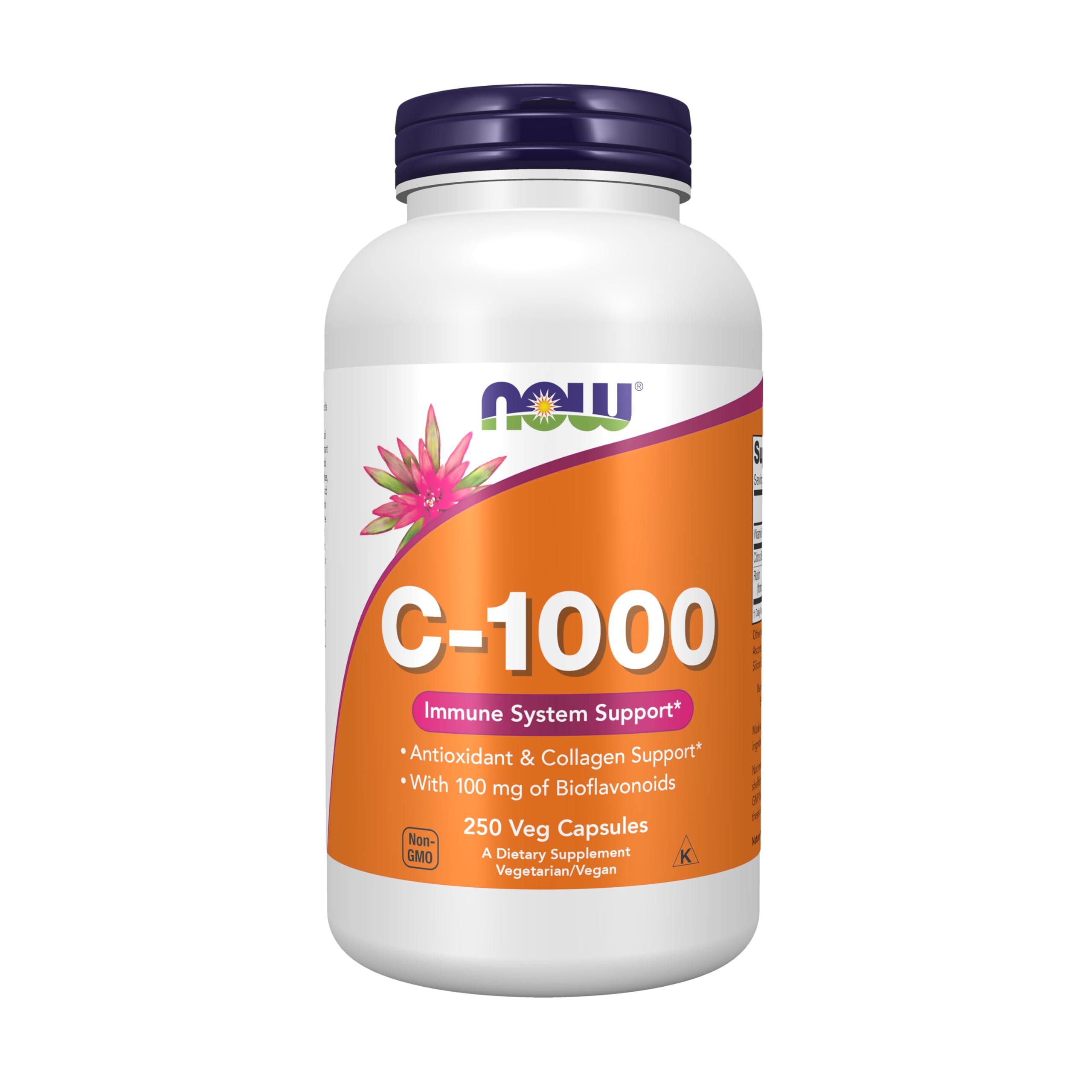 NOW Foods frente del envase mostrando dosis y cantidad, fácil identificación