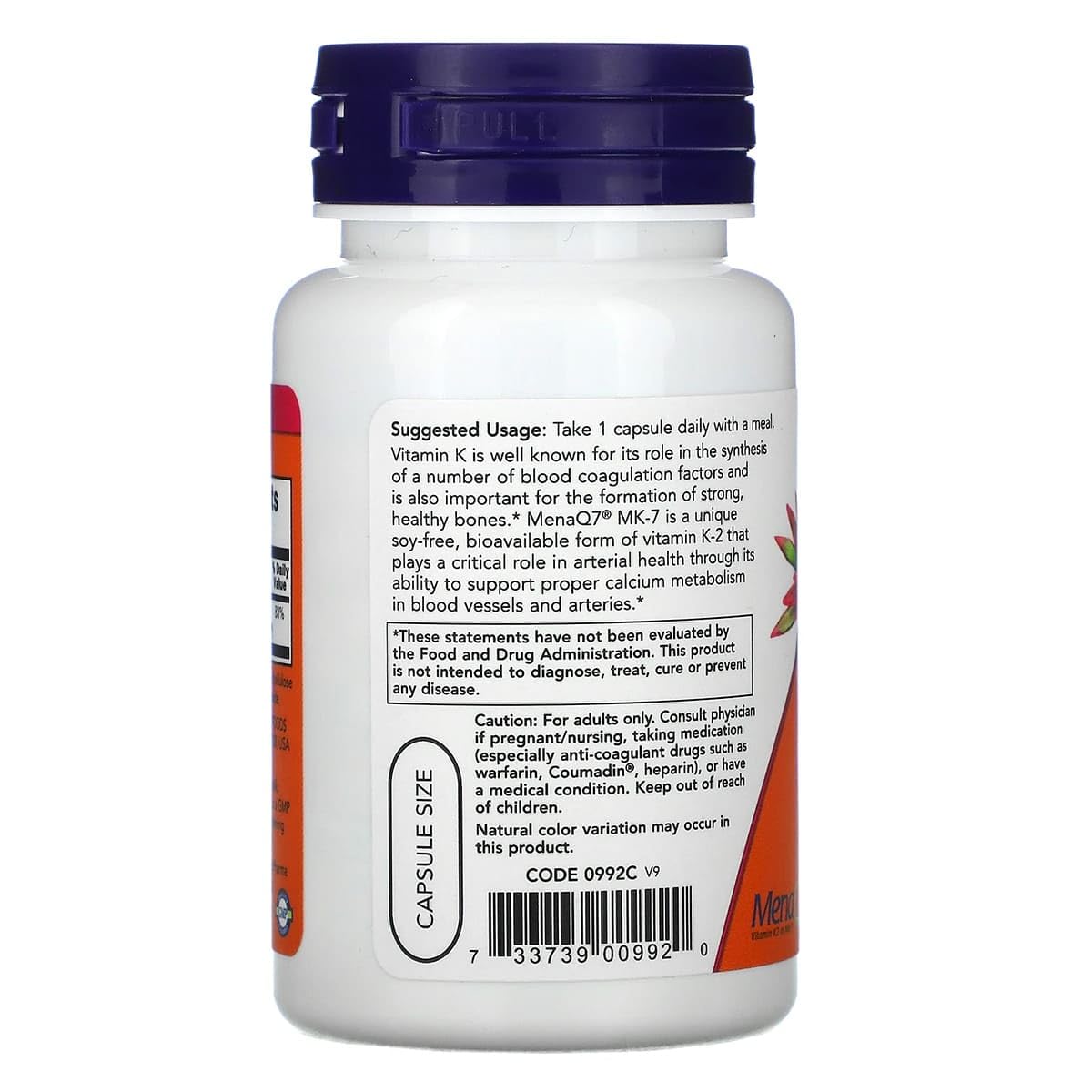 NOW Foods cápsula colocada en la mano para comparar tamaño y tomar fácil