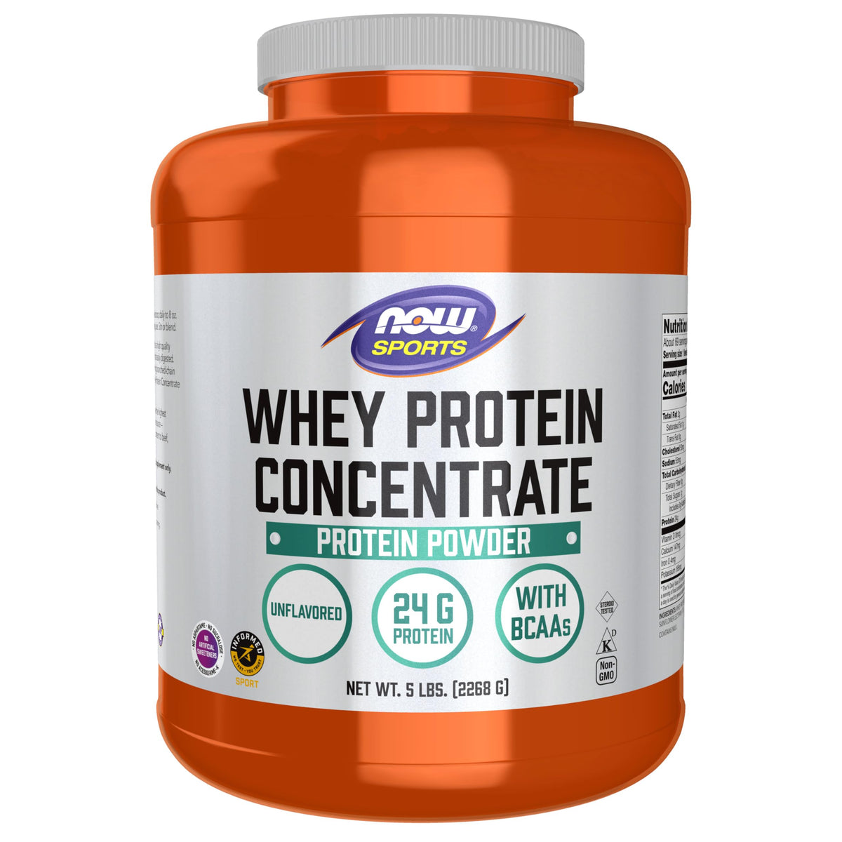 now foods envase frontal del Whey Protein Concentrate mostrando cantidad y marca