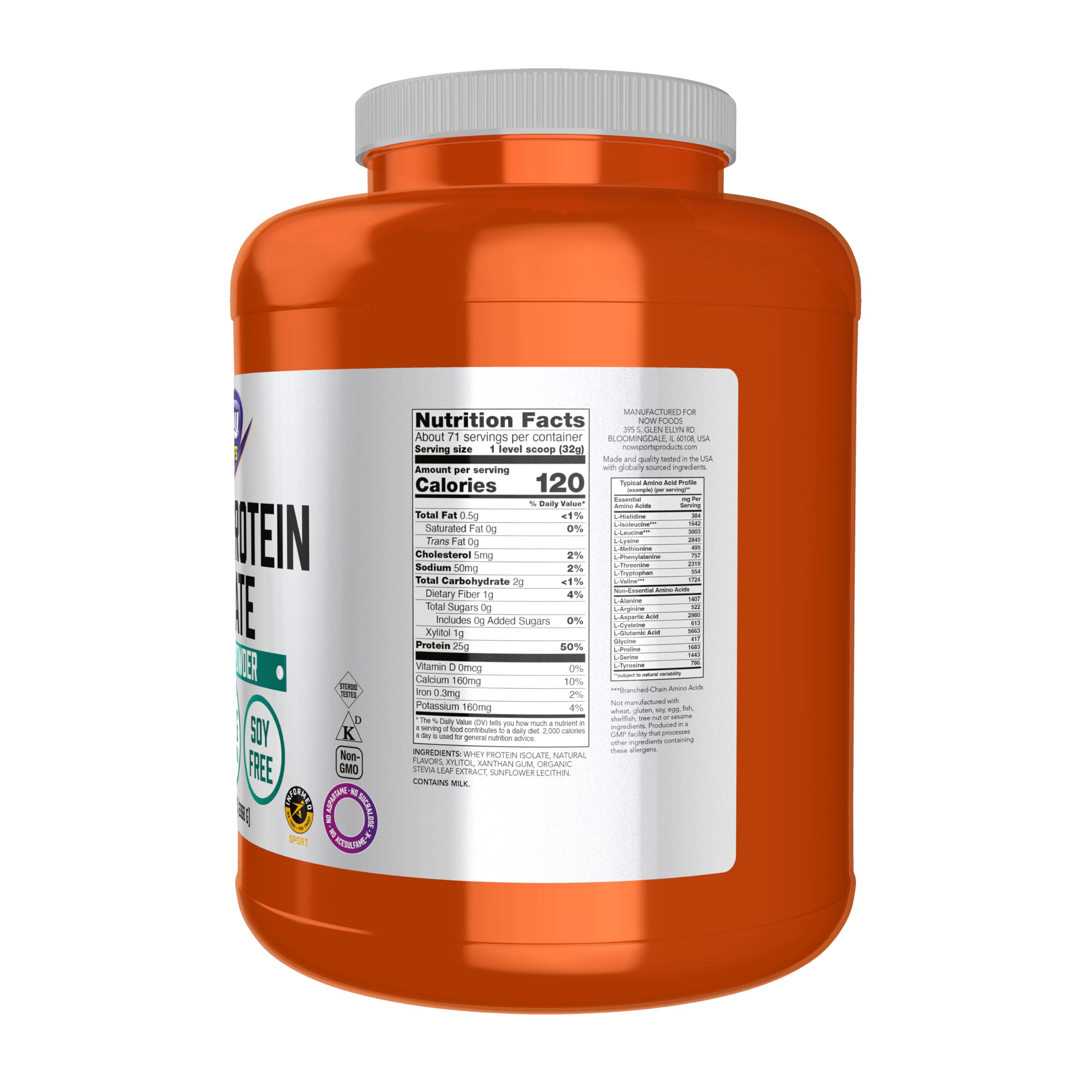 NOW Foods polvo de proteína visto de cerca, textura fina y fácil disolución