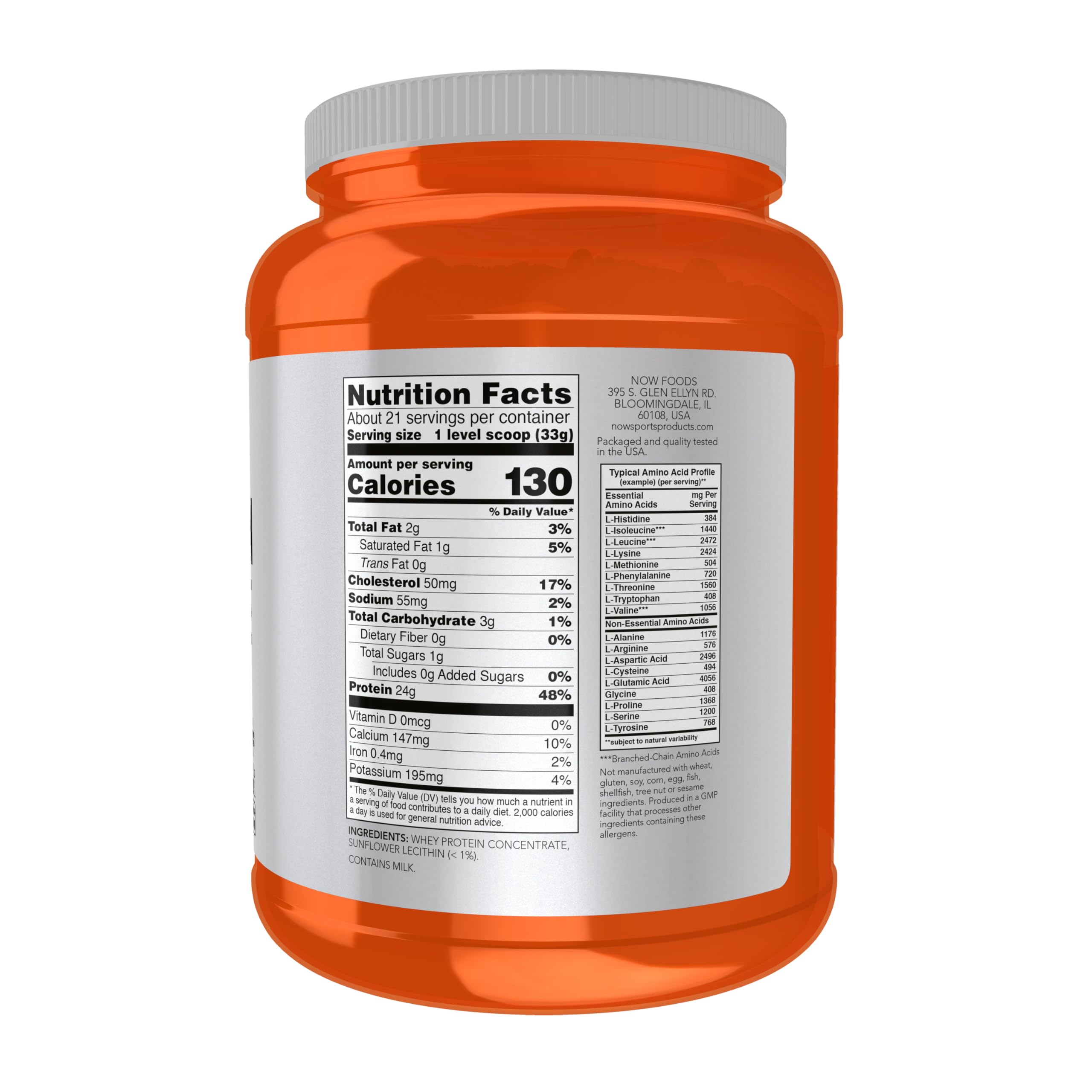 NOW Foods polvo de whey mostrando textura fina para mezclas fáciles