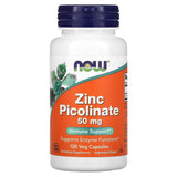 NOW Foods frasco frontal de Zinc Picolinate 50 mg, presentación clara y duradera