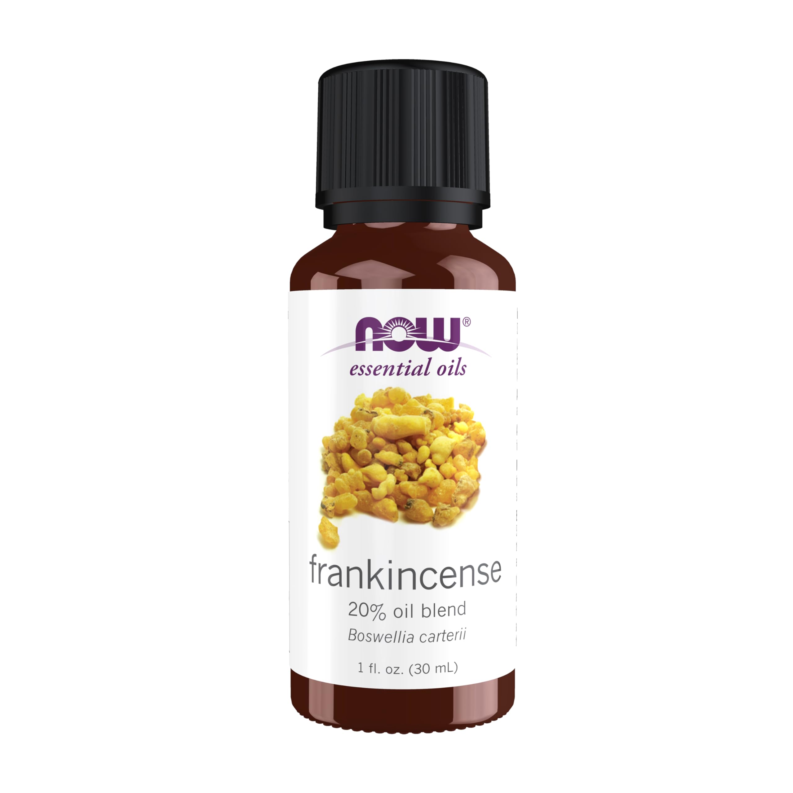 NOW botella frontal mostrando aceite de incienso, conveniente para aromaterapia