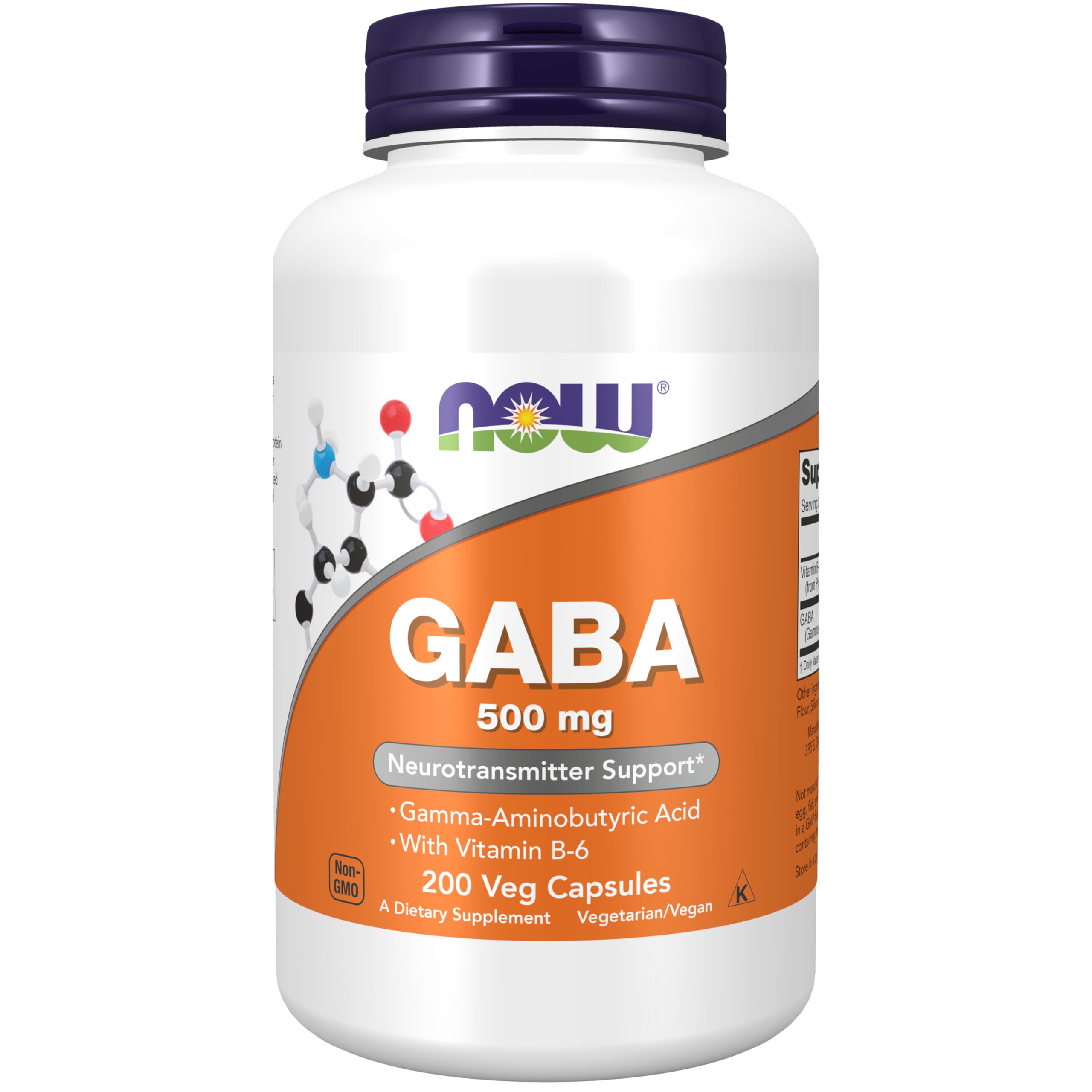 NOW Foods envase frontal de GABA 500 mg con beneficio claridad de información