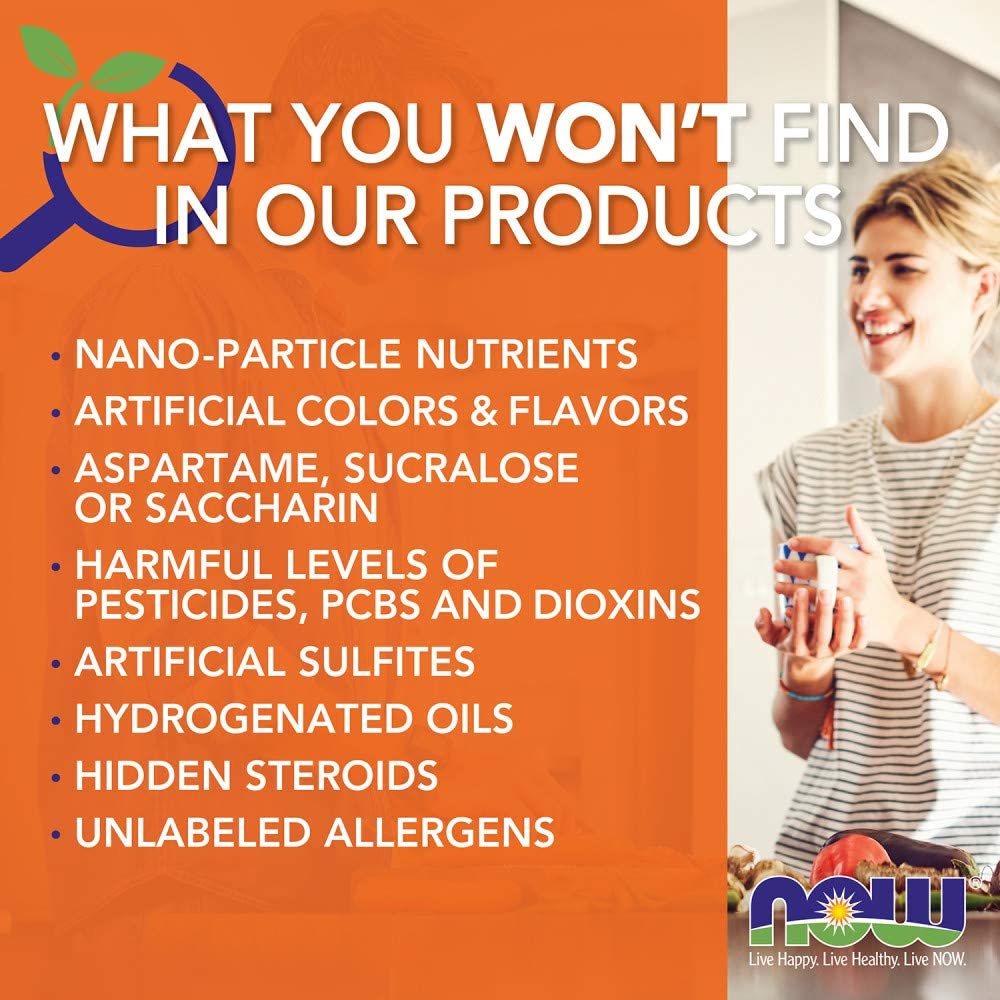 NOW Foods cápsulas junto a un vaso para toma diaria práctica