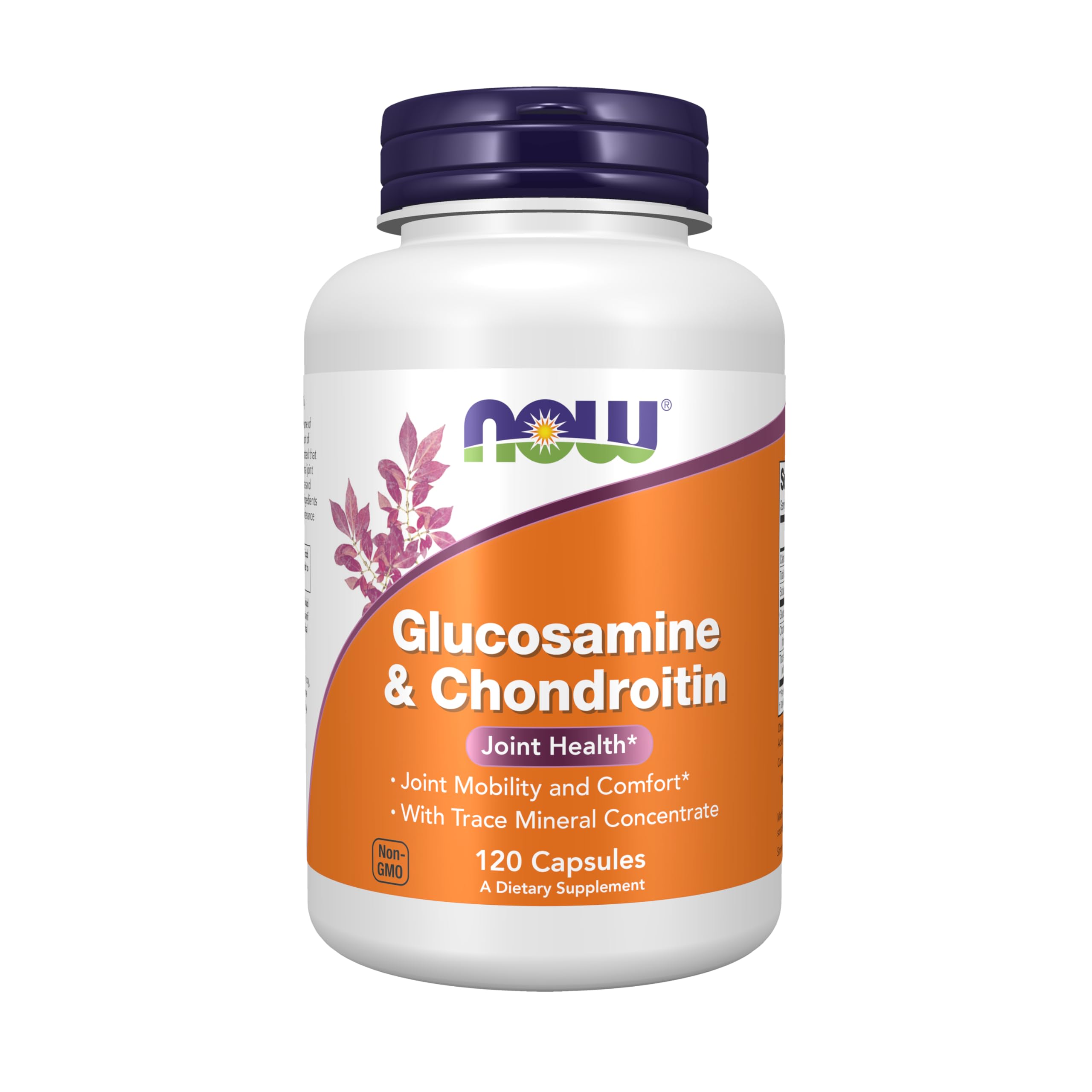NOW Glucosamina & Chondroitin frasco delantero mostrando 120 cápsulas y marca