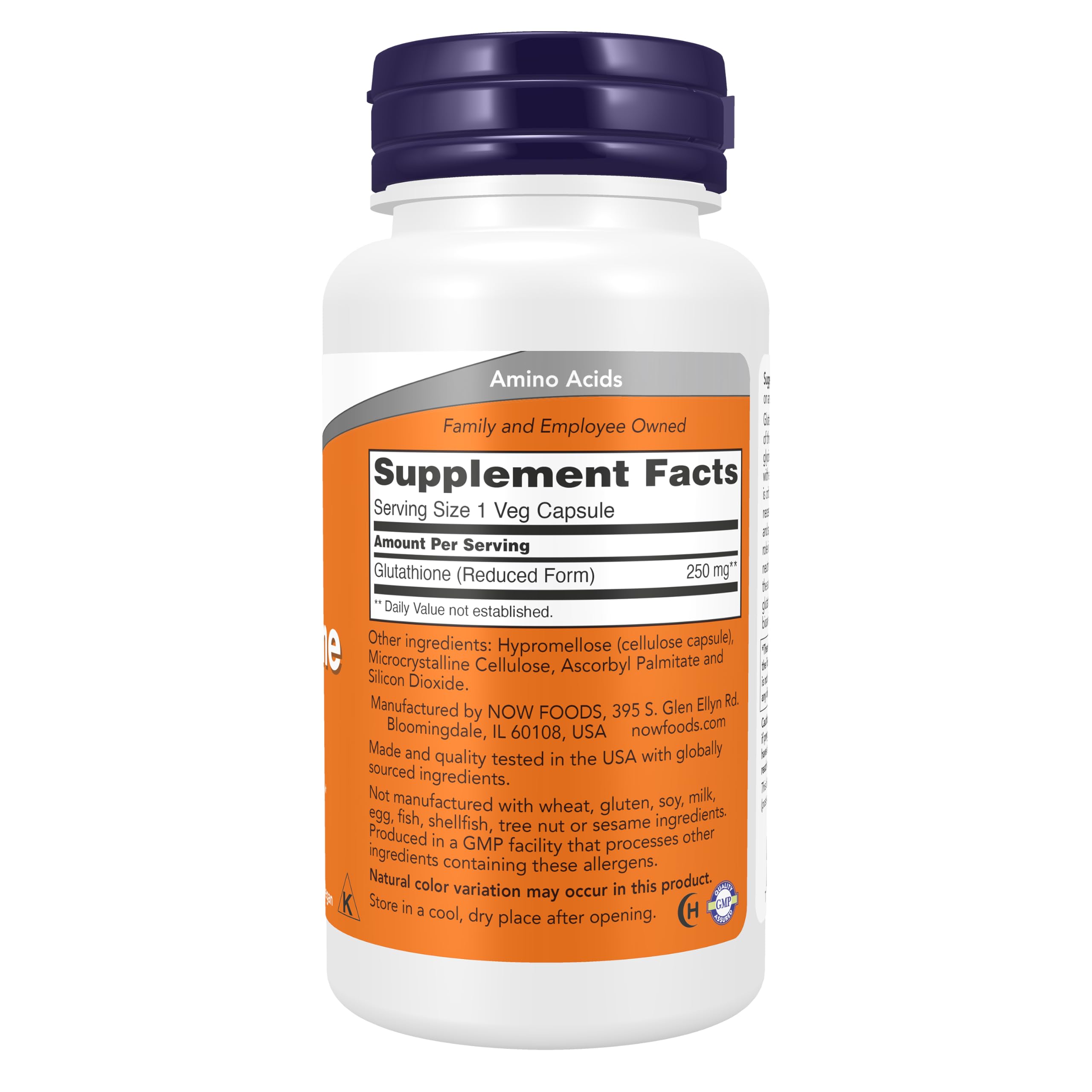 NOW Foods etiqueta de producto con lista de ingredientes y certificaciones visibles