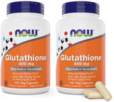 NOW Foods frasco frontal de Glutathione 500 mg mostrando etiqueta clara y beneficios
