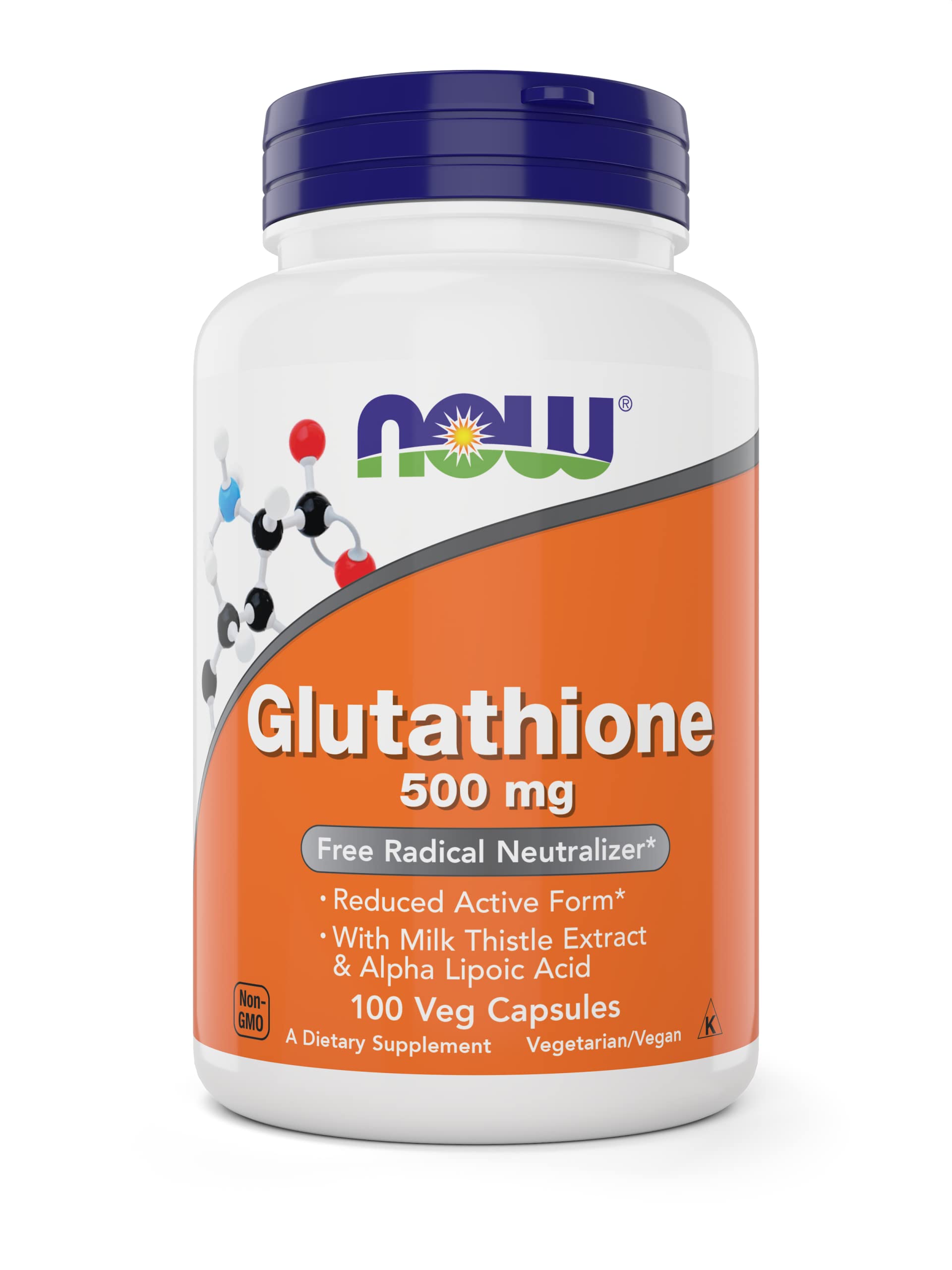 NOW Glutathione sellos vegano y kosher destacando certificaciones de calidad
