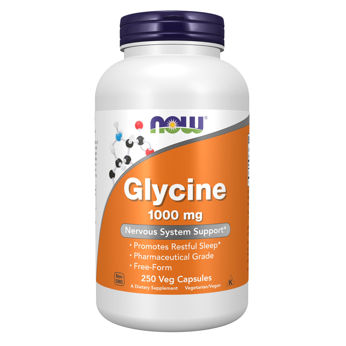 NOW Glycine frente del envase mostrando pureza y cantidad para confianza