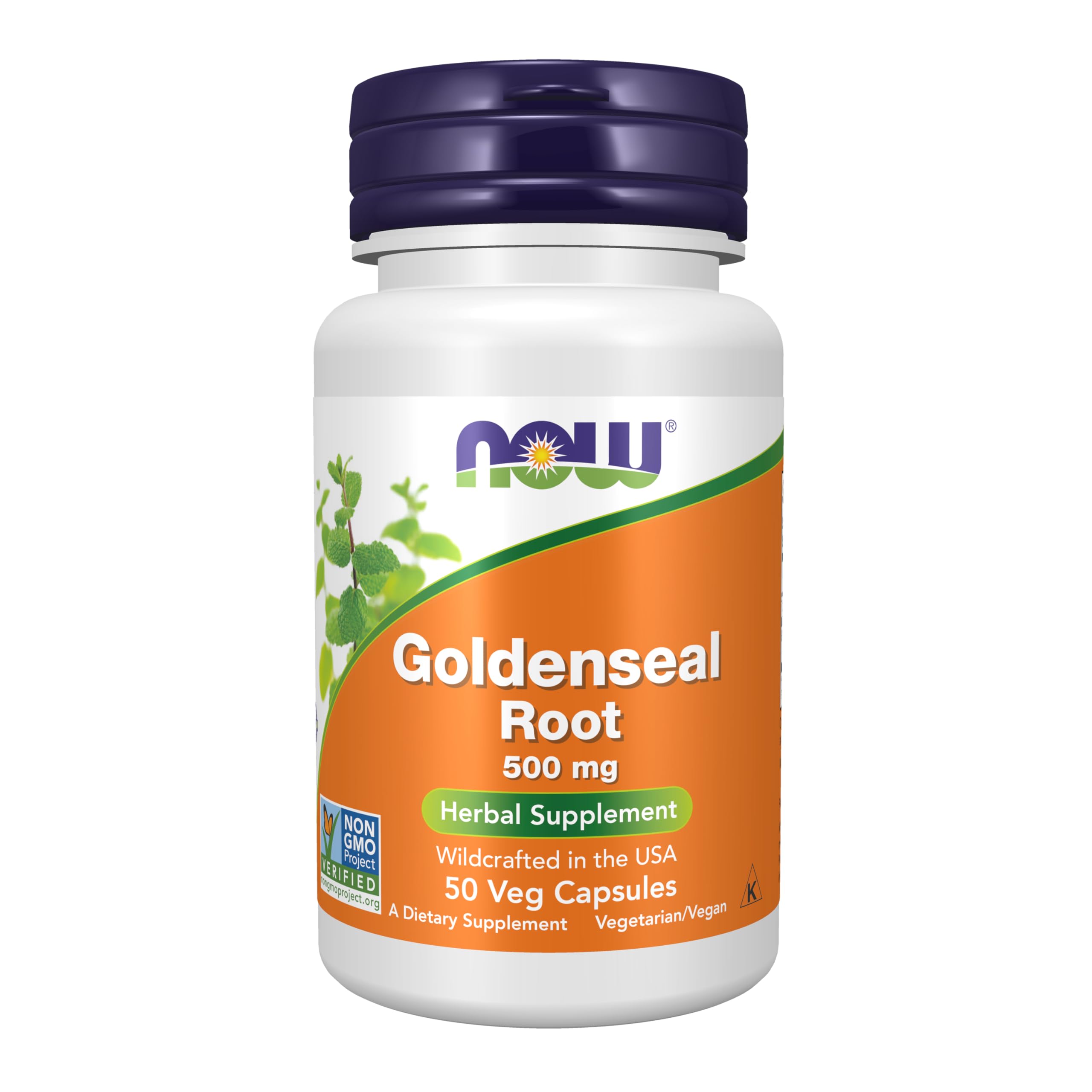 NOW Goldenseal front packaging mostrando frasco y etiquetas, confianza y calidad