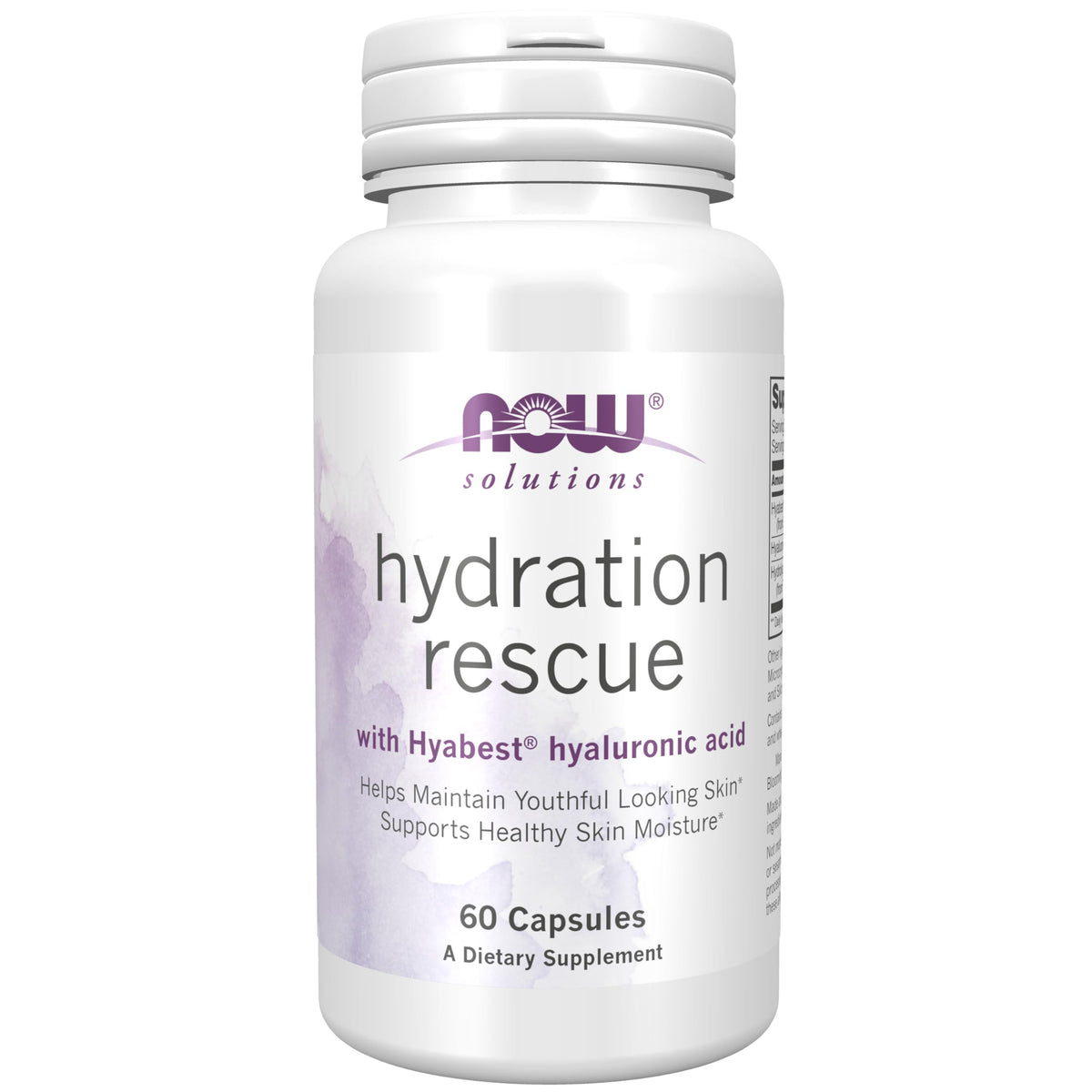 NOW Foods envase frontal mostrando Hydration Rescue y beneficio hidratación
