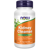 NOW Kidney Cleanse vista frontal del frasco con 90 cápsulas, claridad de presentación y confianza