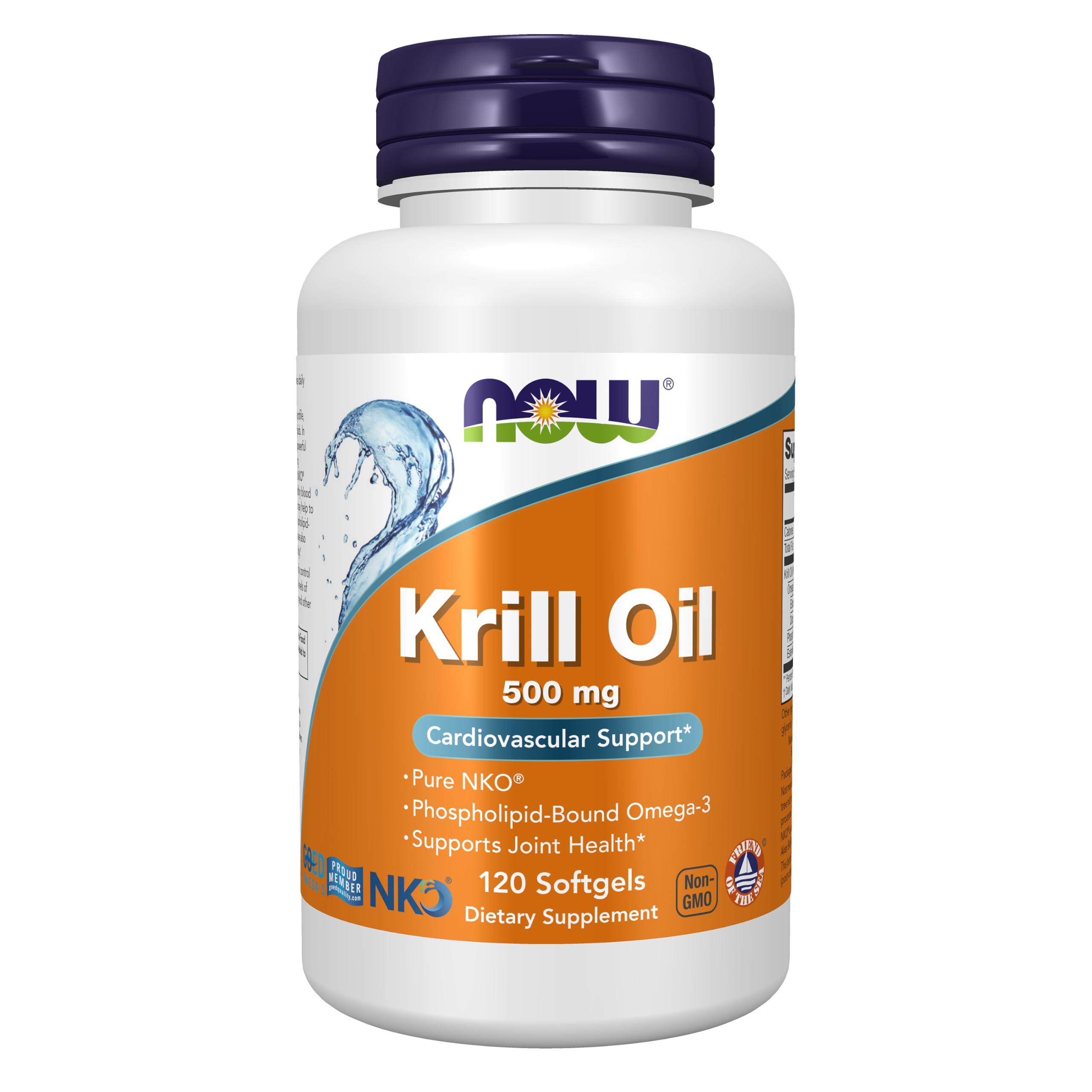 NOW Krill Oil vista frontal del envase que muestra la marca y beneficio cardiovascular