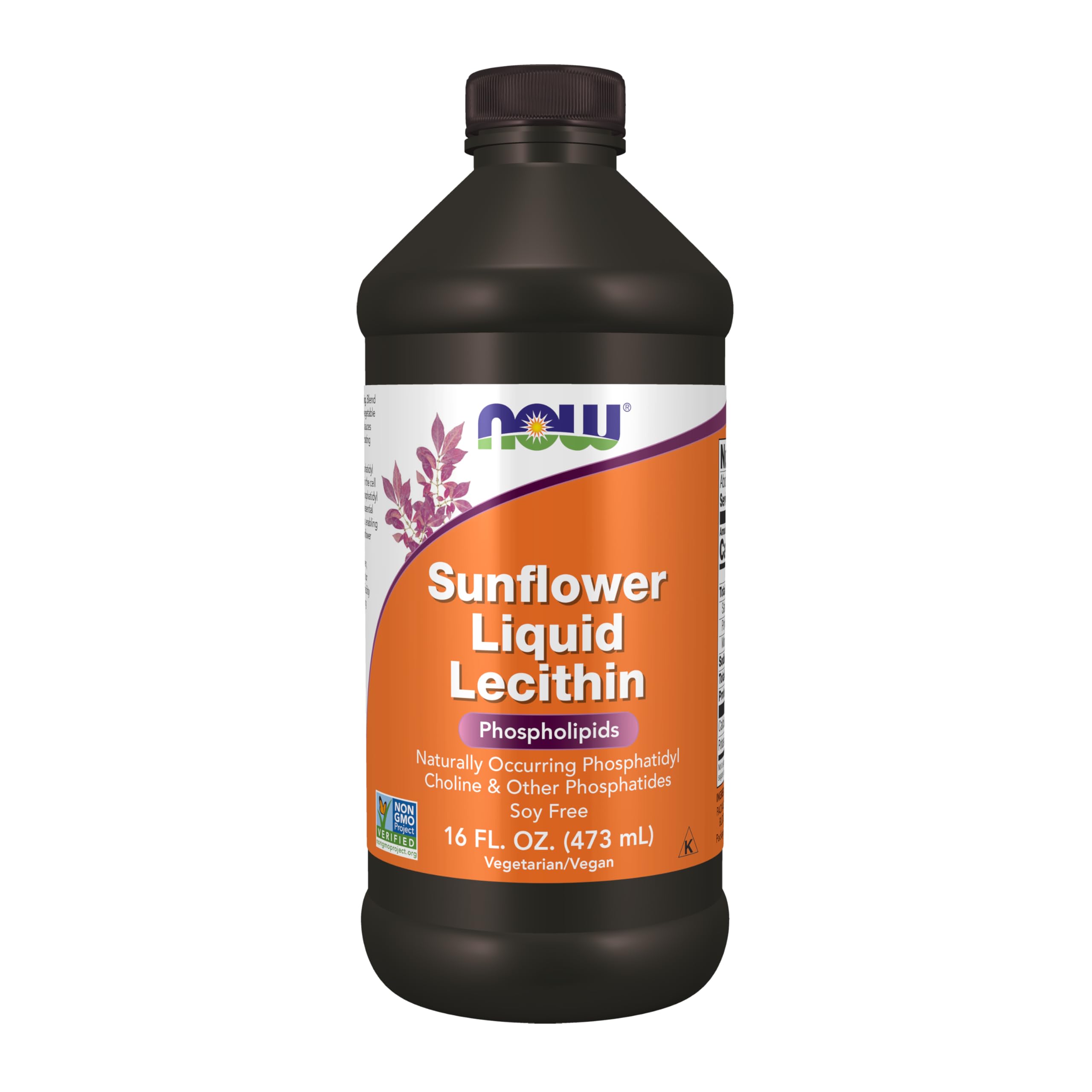 NOW Sunflower Liquid Lecithin envase frontal que muestra marca y tamaño beneficios de uso práctico