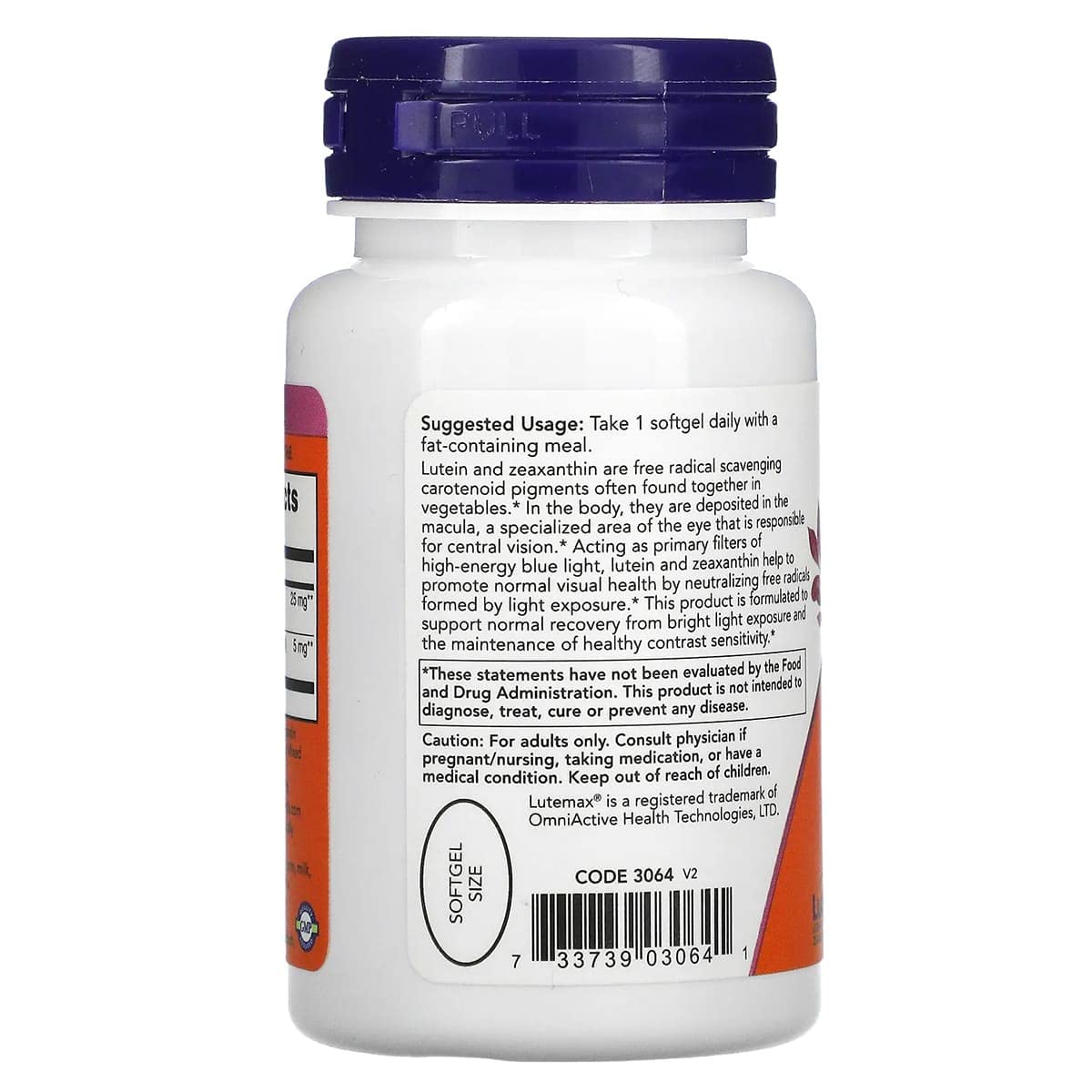 NOW Foods primer plano de softgel mostrando textura y color natural, absorción eficiente