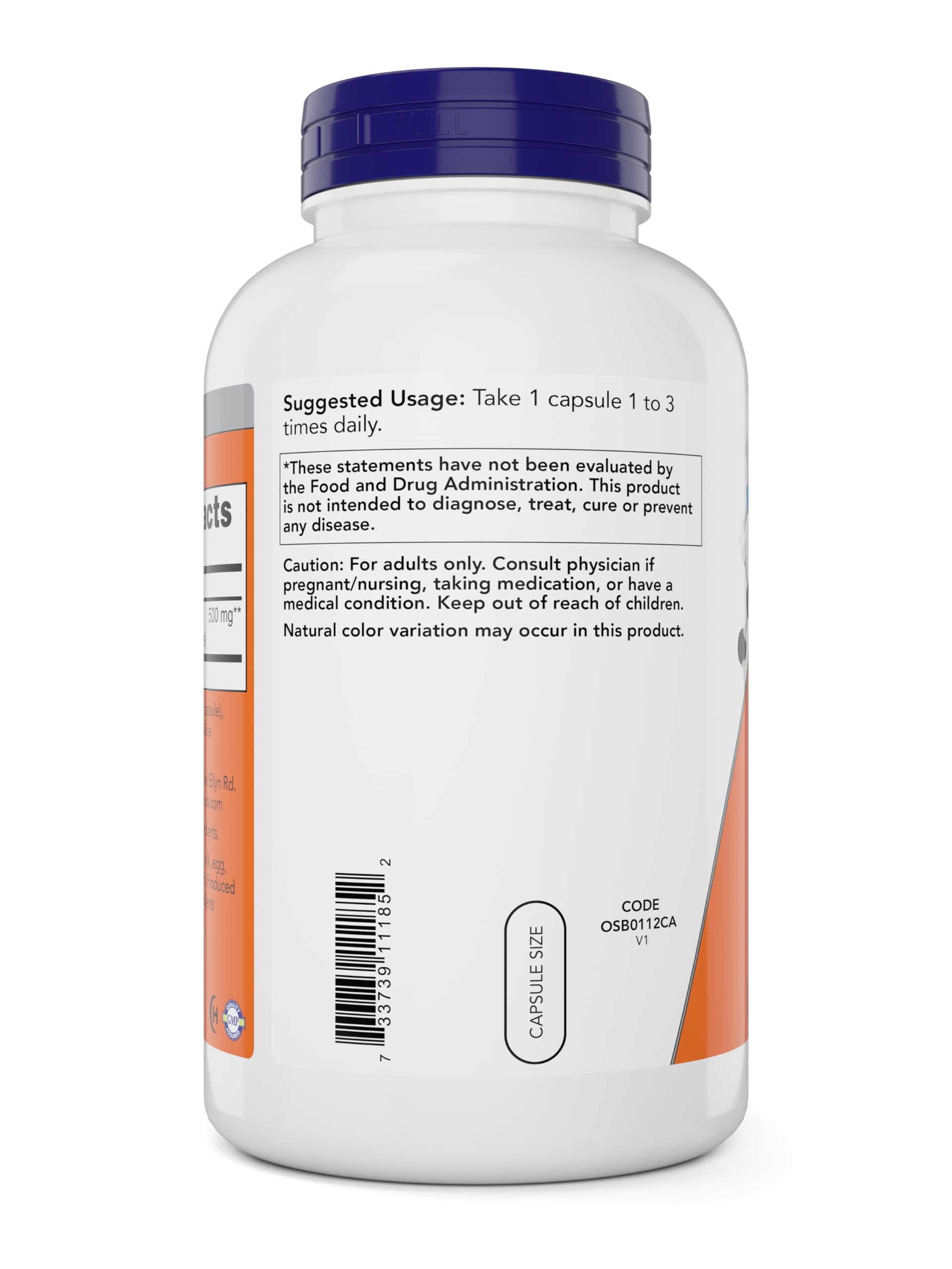 NOW Foods cápsula vegetariana en primer plano revela textura y calidad del producto
