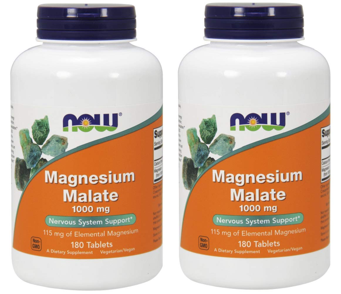NOW Foods frasco frontal de Magnesium Malate 1000 mg mostrando diseño y cantidad