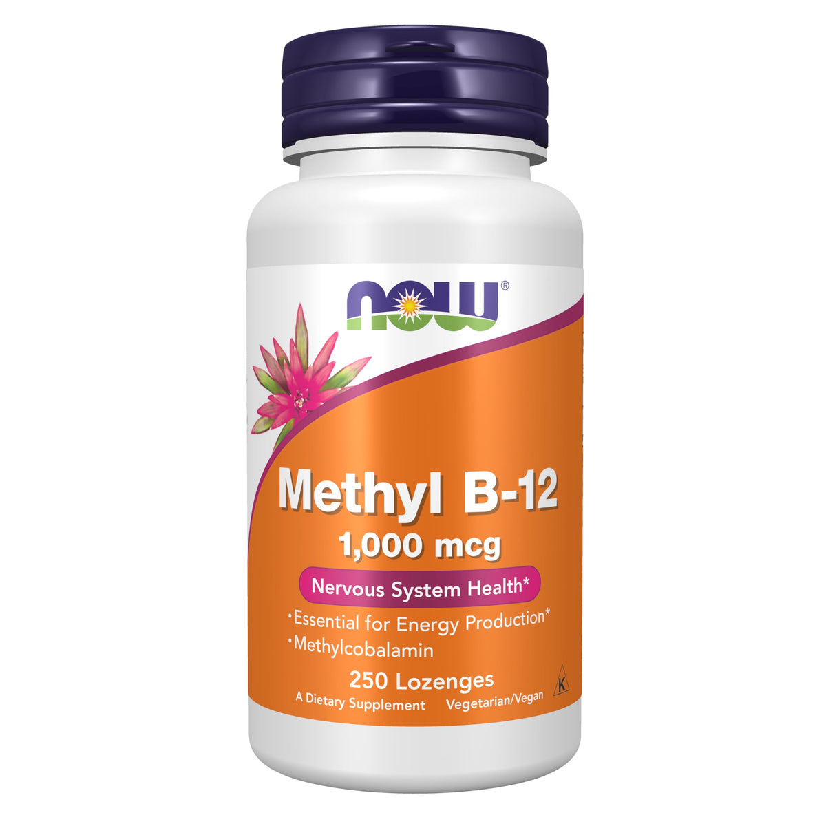 NOW Methyl B-12 frente del empaque mostrando presentación y beneficio vegano