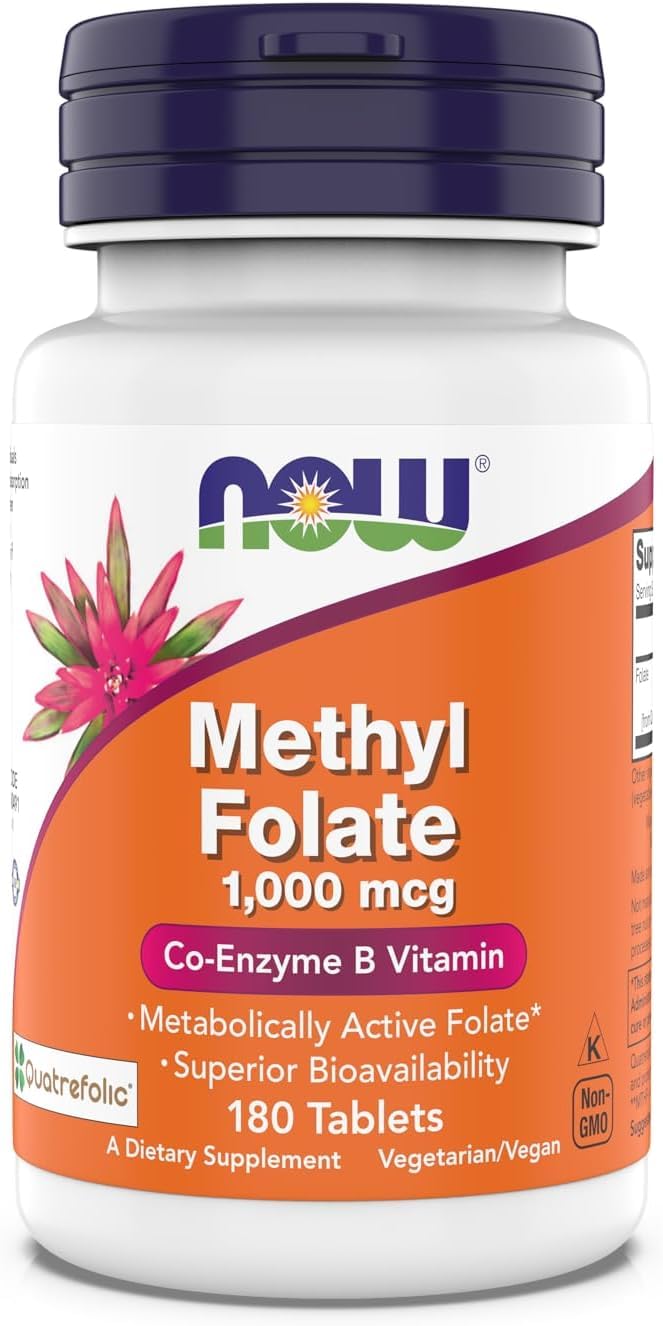 NOW Foods frontal del envase mostrando 180 tabletas y beneficios de biodisponibilidad